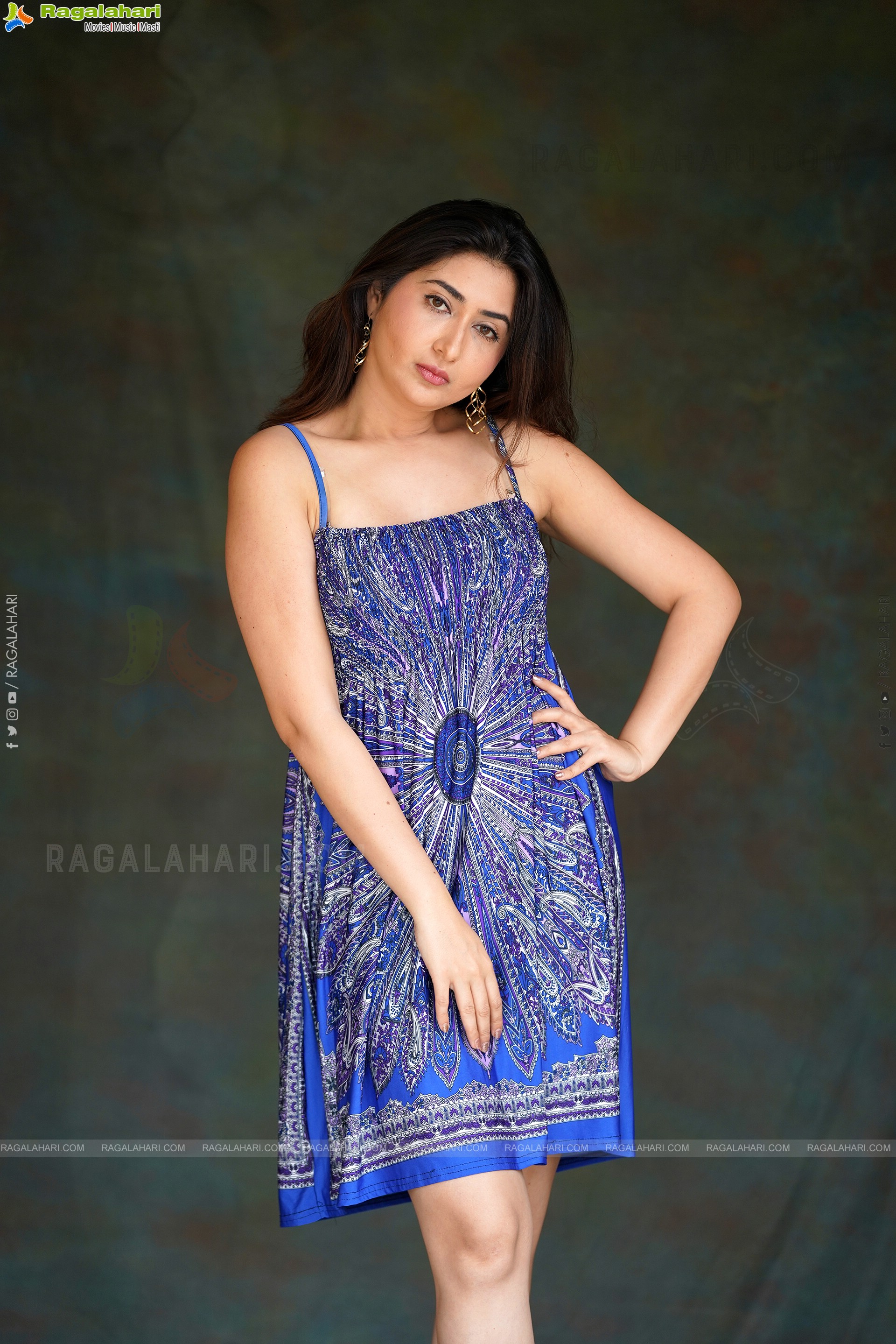 Harshada Patil in Blue Printed Spaghetti Strap Backless Mini Dress, Exclusive Photoshoot