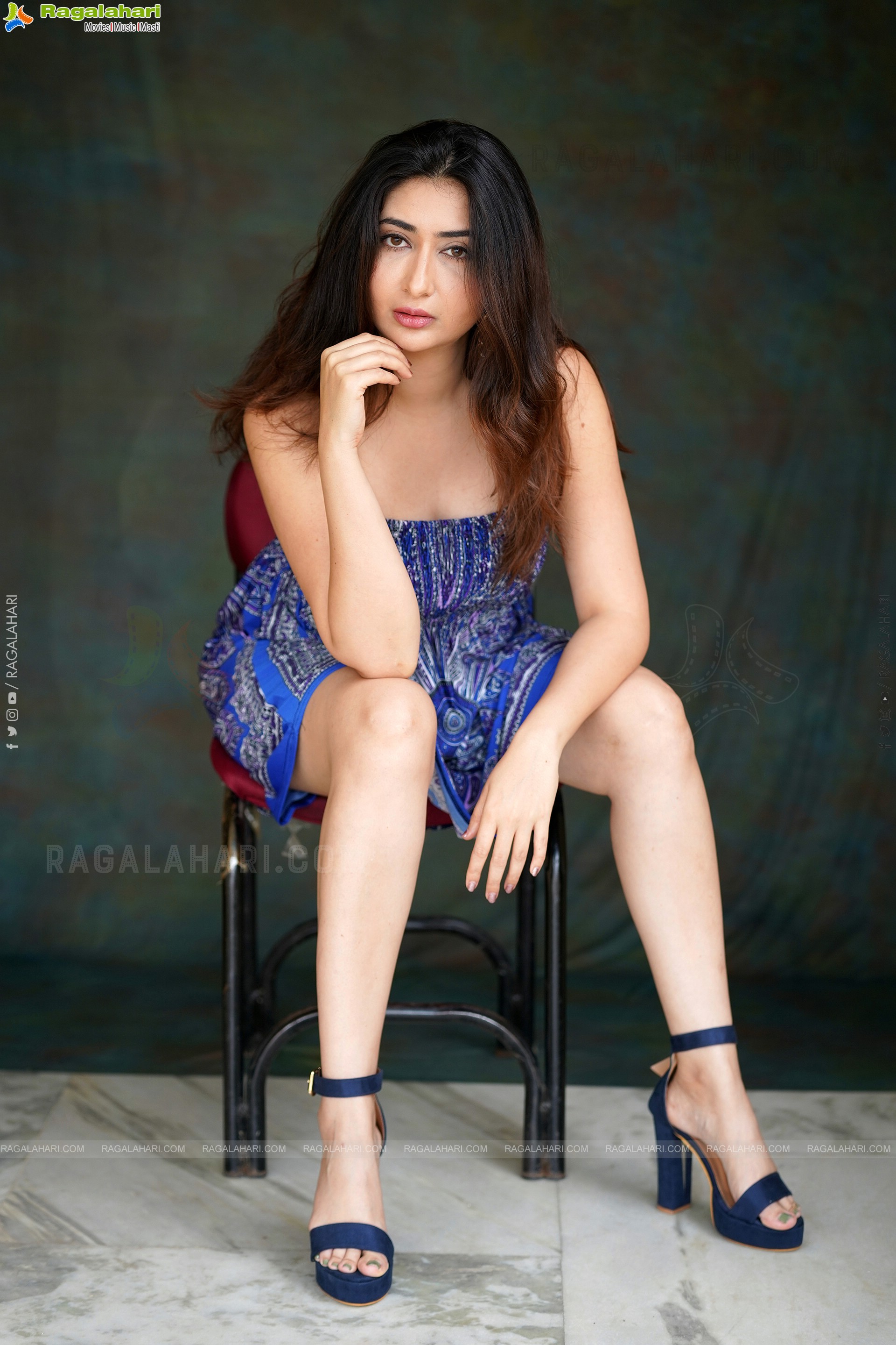 Harshada Patil in Blue Printed Spaghetti Strap Backless Mini Dress, Exclusive Photoshoot