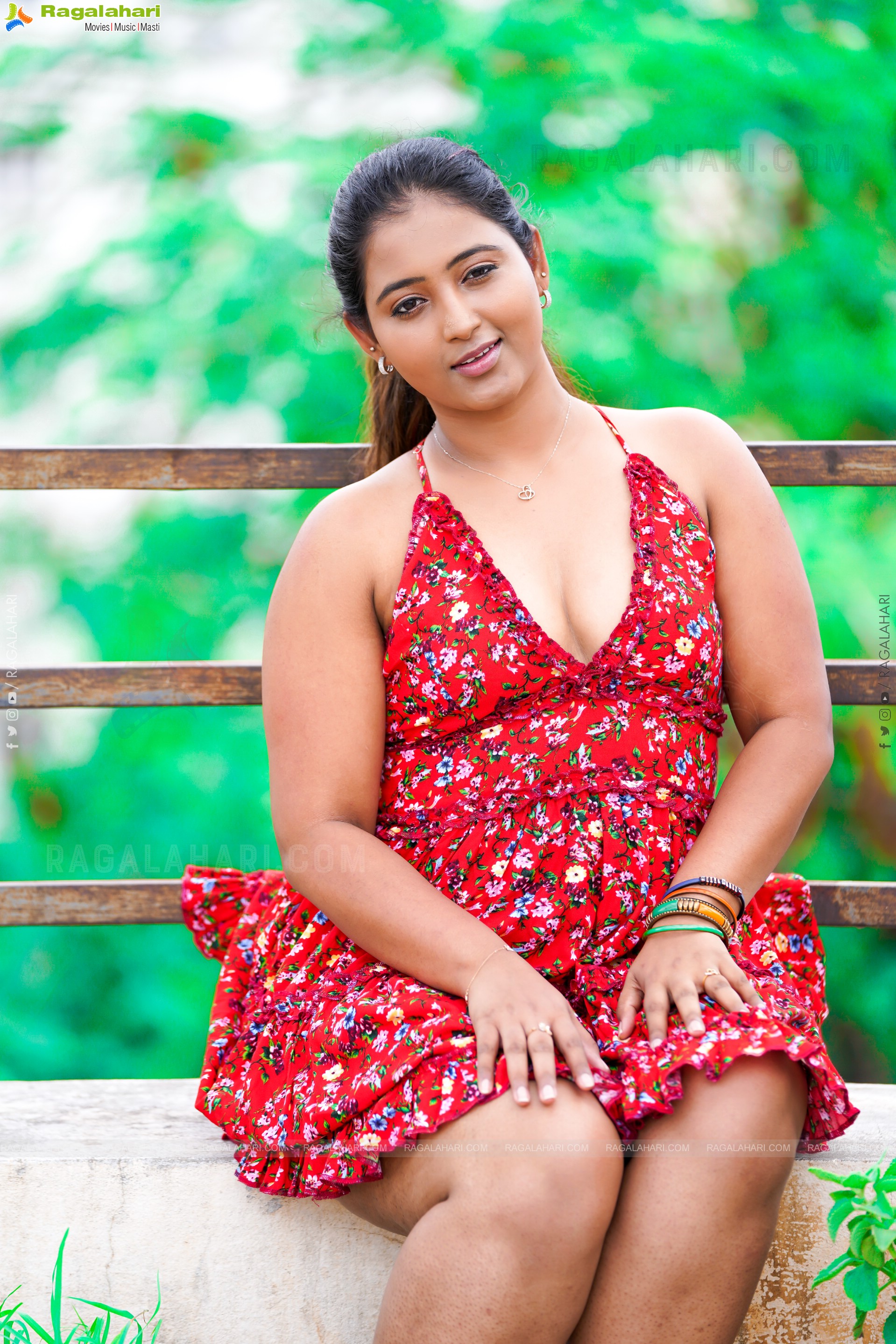 Teja Reddy in Red Floral Mini Dress, Exclusive Photo Shoot