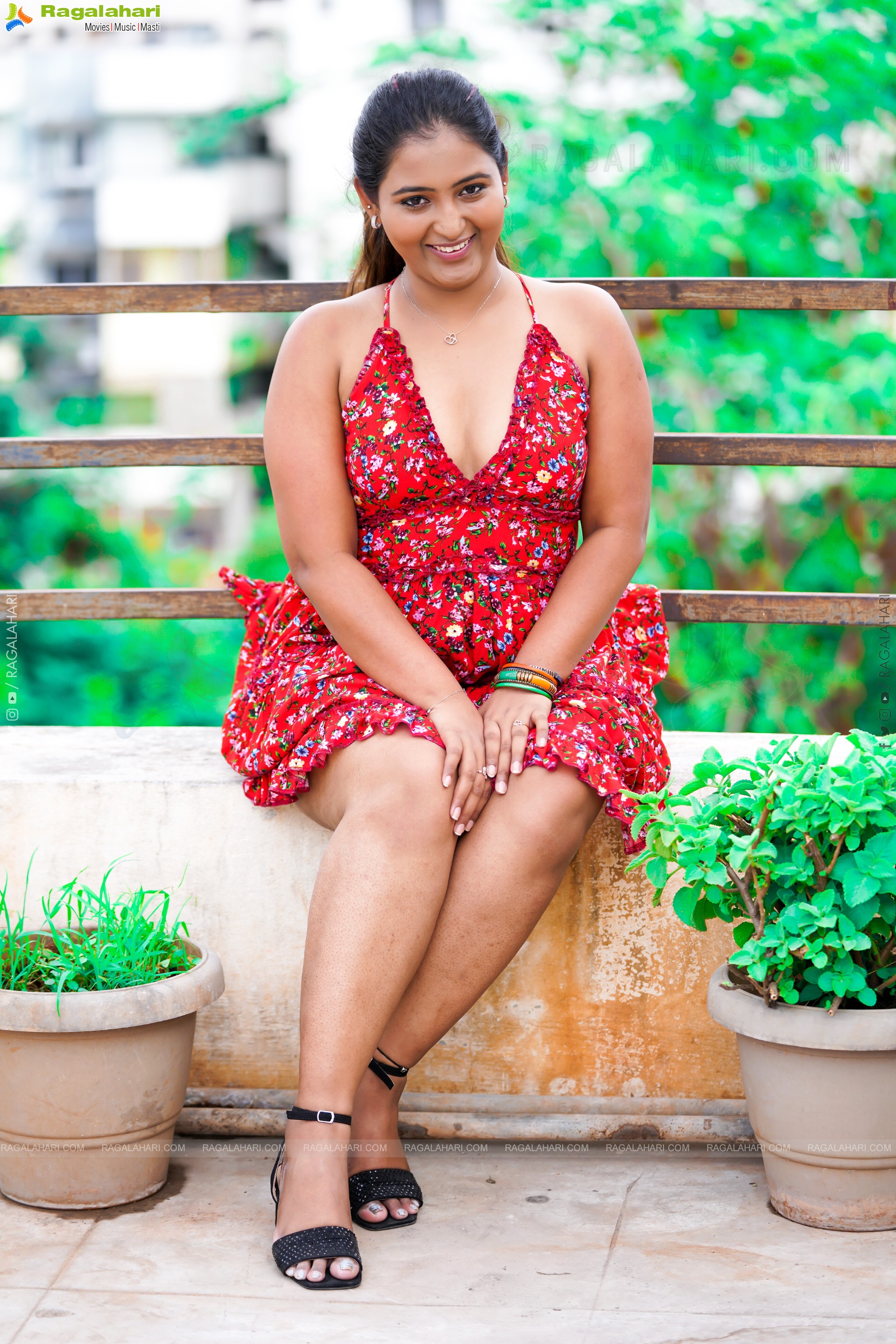 Teja Reddy in Red Floral Mini Dress, Exclusive Photo Shoot