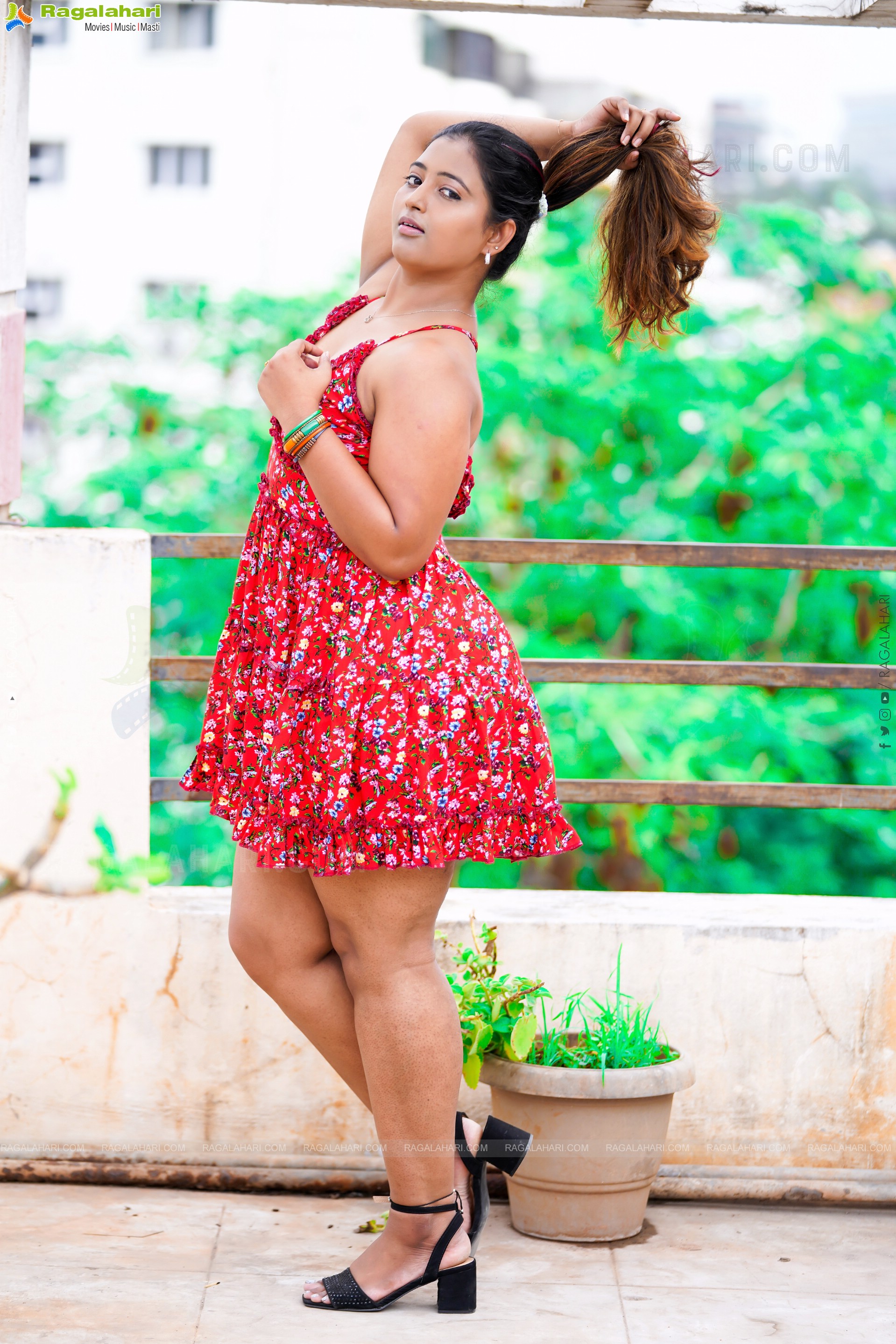 Teja Reddy in Red Floral Mini Dress, Exclusive Photo Shoot