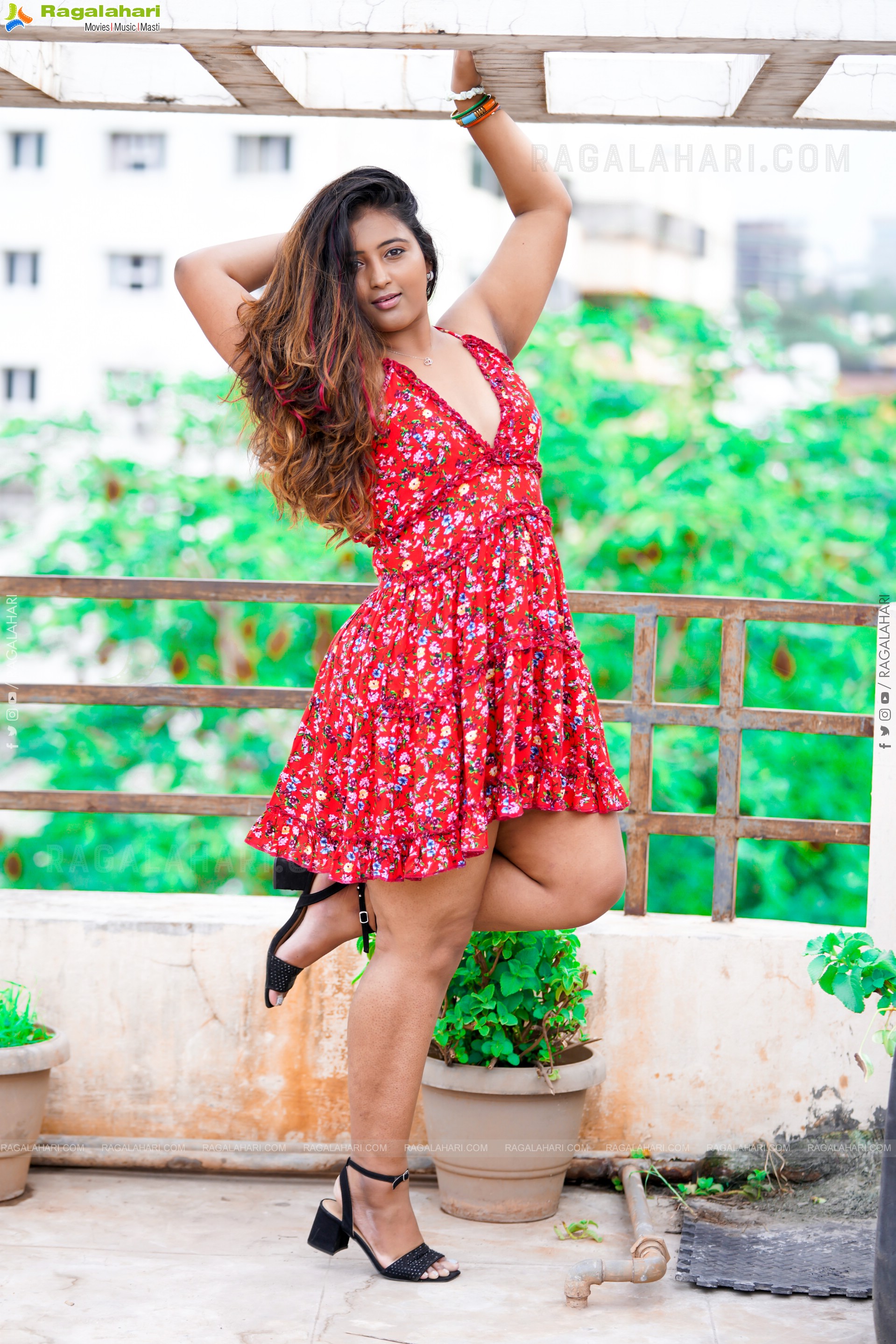 Teja Reddy in Red Floral Mini Dress, Exclusive Photo Shoot