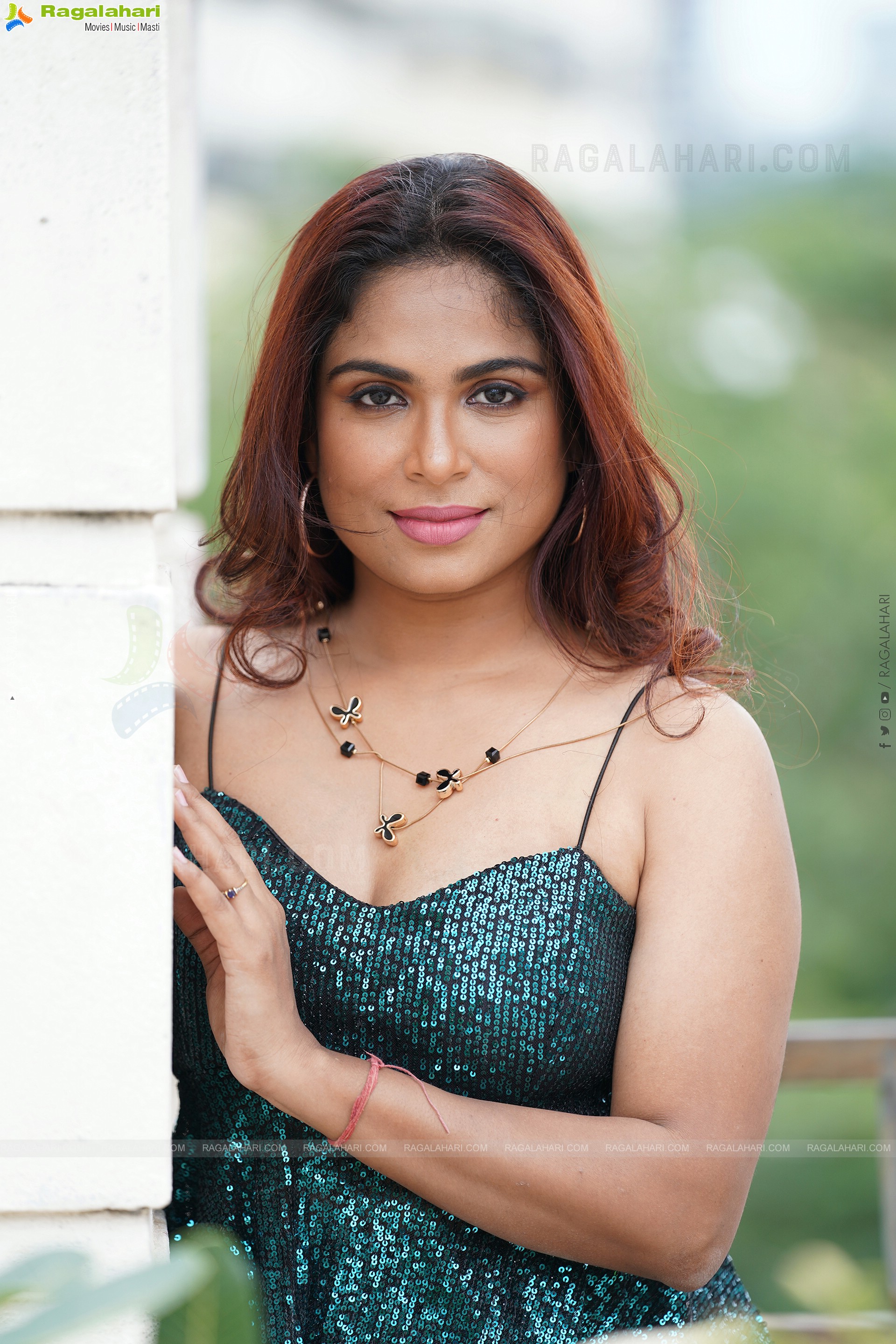 Vrushali Gosavi in Green Sequin Spaghetti Straps Peplum Top and Skirt Pleated Skirt, Exclusive Photoshoot