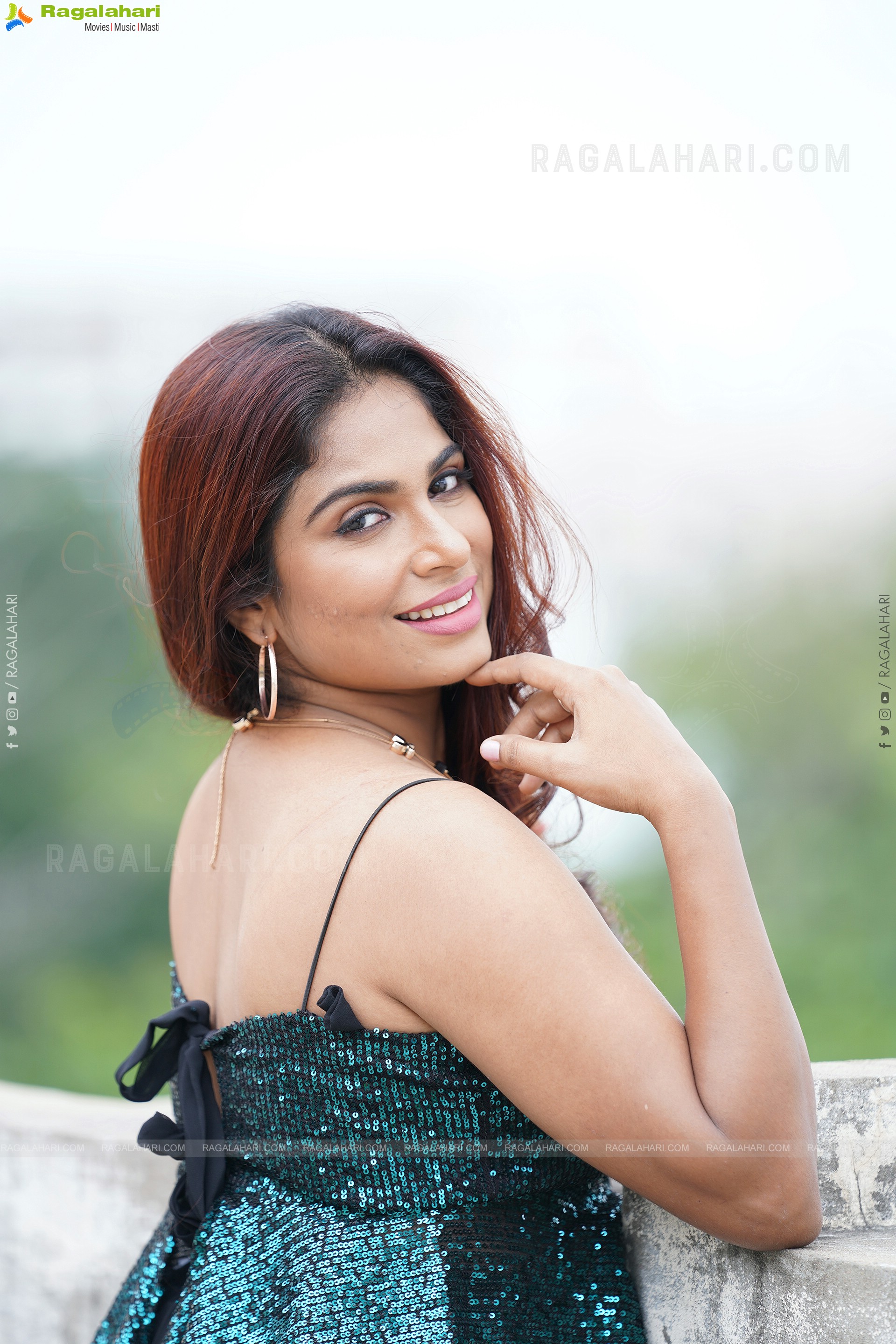 Vrushali Gosavi in Green Sequin Spaghetti Straps Peplum Top and Skirt Pleated Skirt, Exclusive Photoshoot