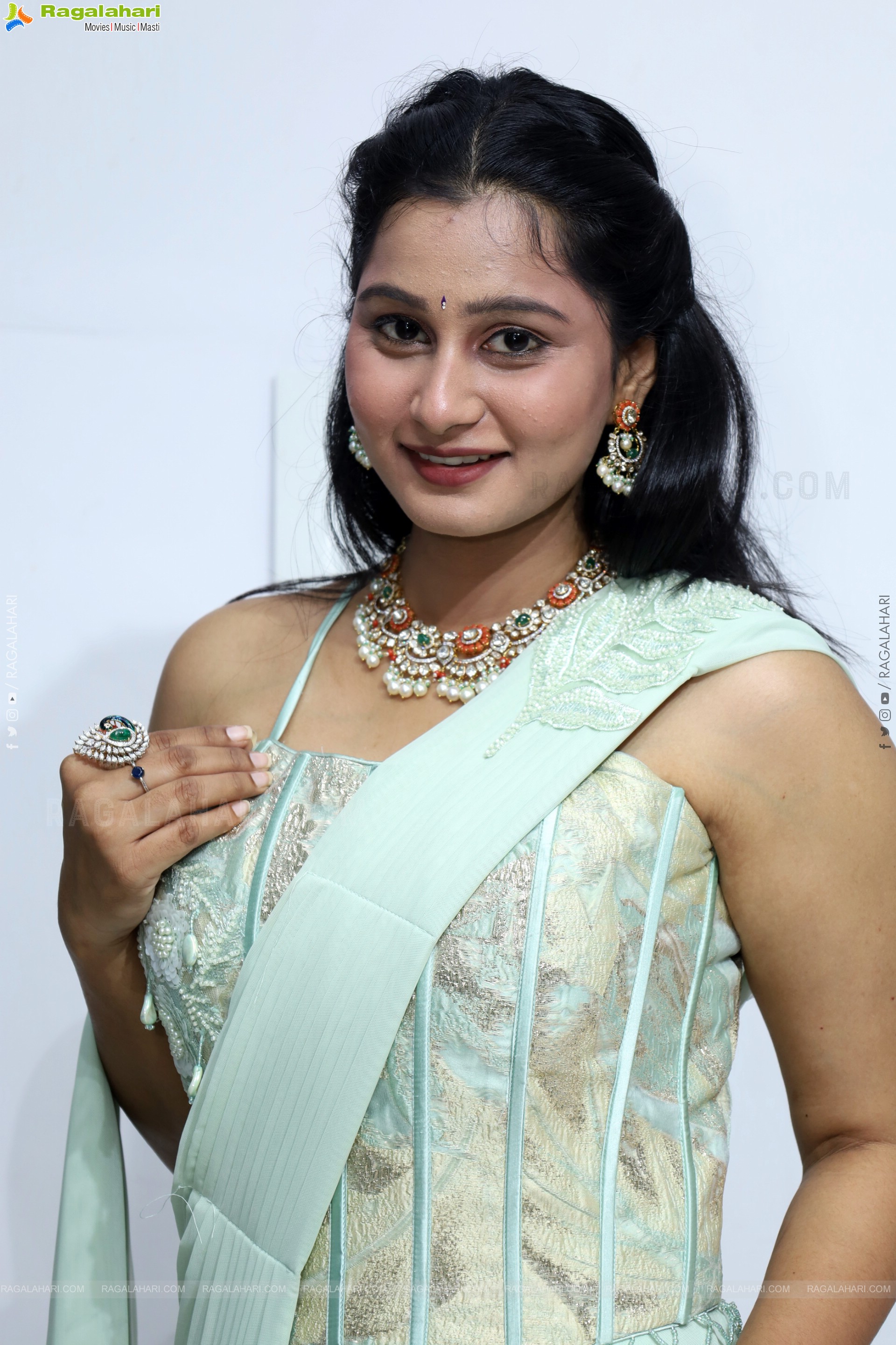 Bhavishya Yalavarthi in Dazzling Green Designer Dress, HD Gallery
