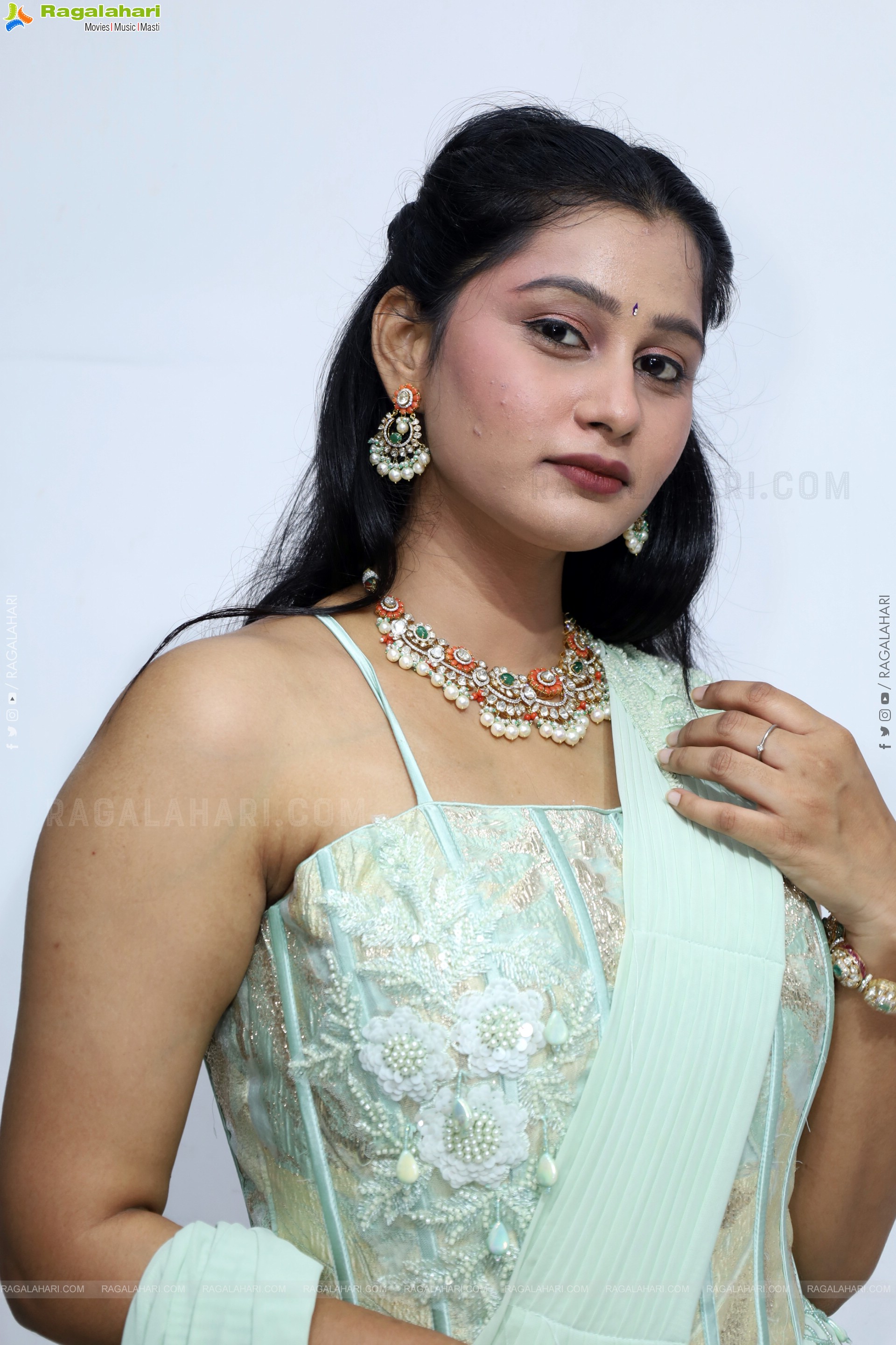 Bhavishya Yalavarthi in Dazzling Green Designer Dress, HD Gallery
