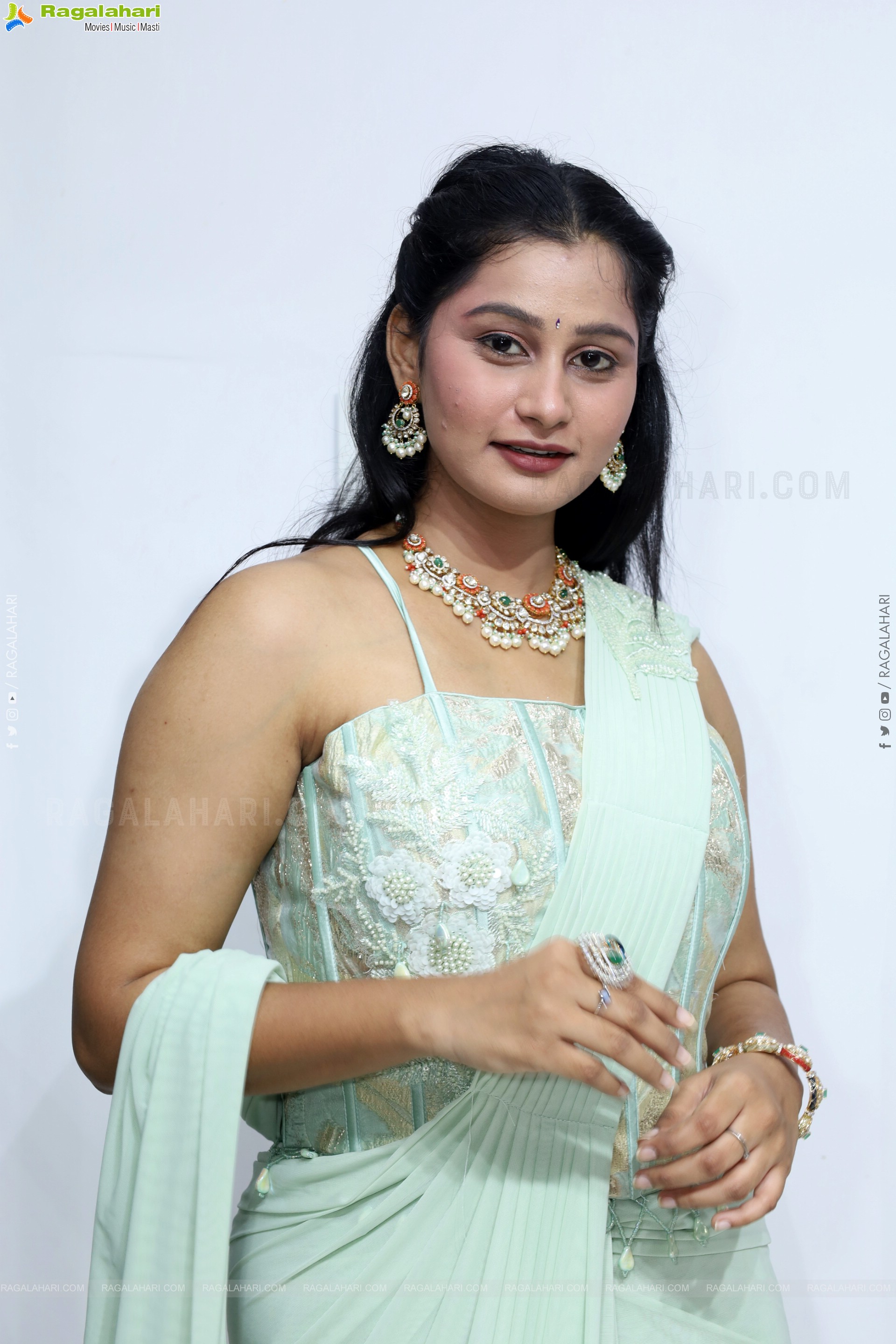 Bhavishya Yalavarthi in Dazzling Green Designer Dress, HD Gallery