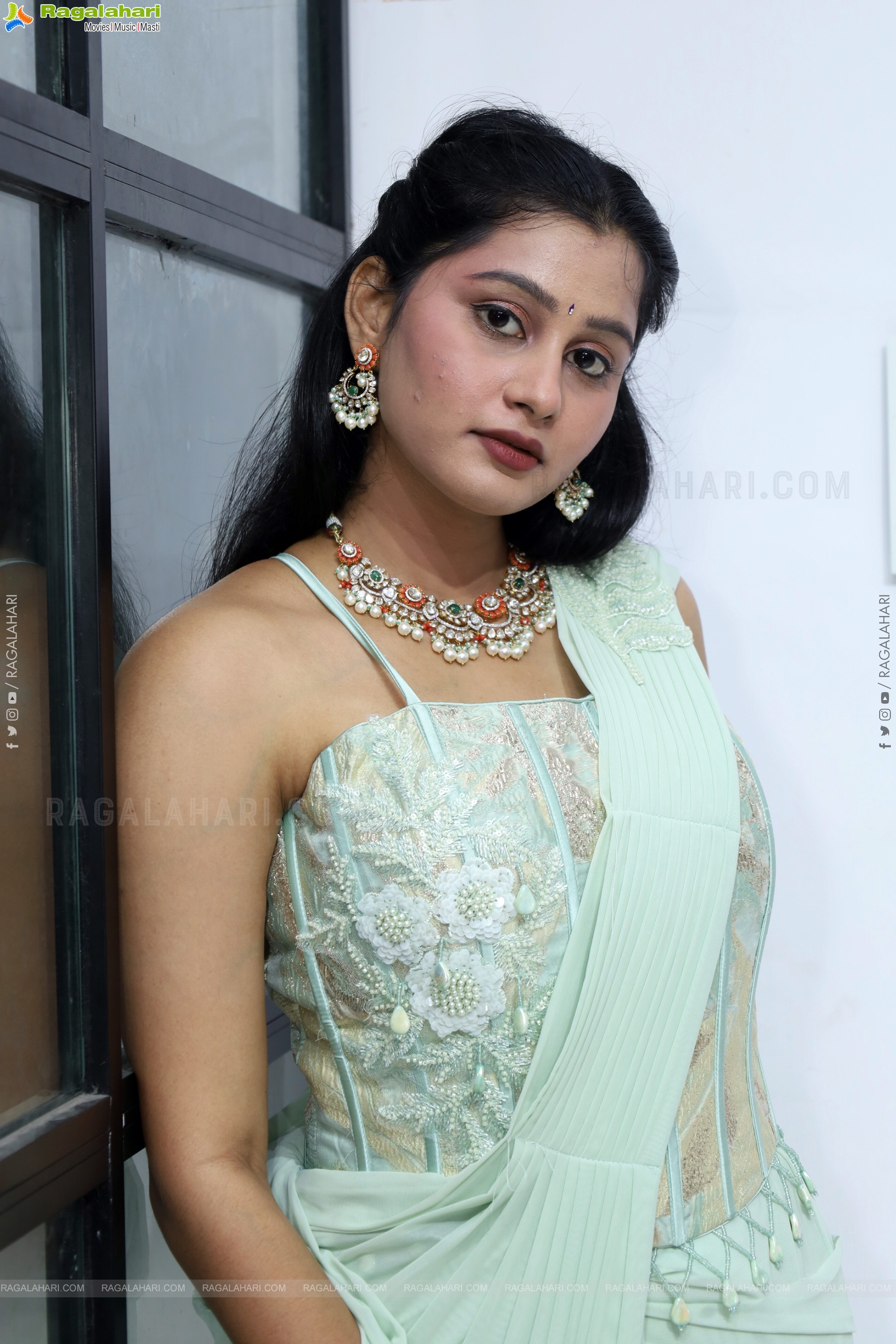 Bhavishya Yalavarthi in Dazzling Green Designer Dress, HD Gallery
