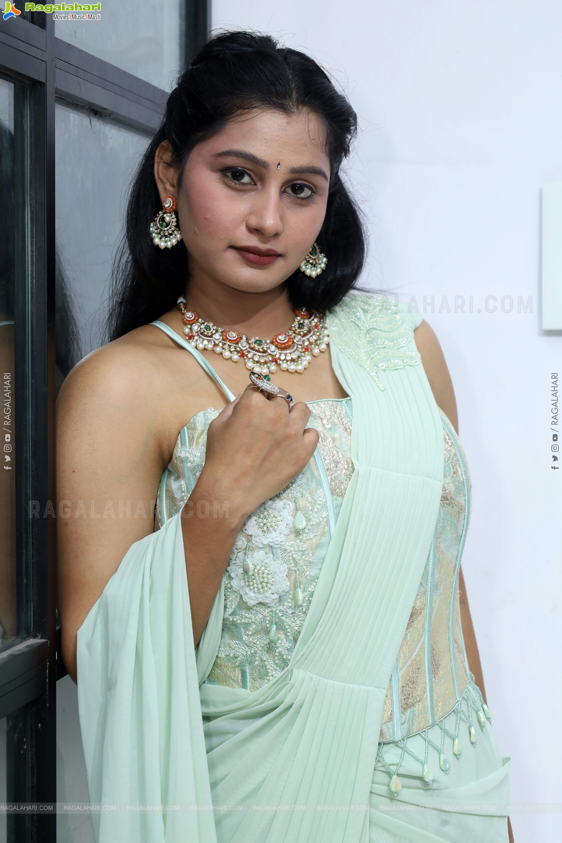 Bhavishya Yalavarthi in Dazzling Green Designer Dress, HD Gallery