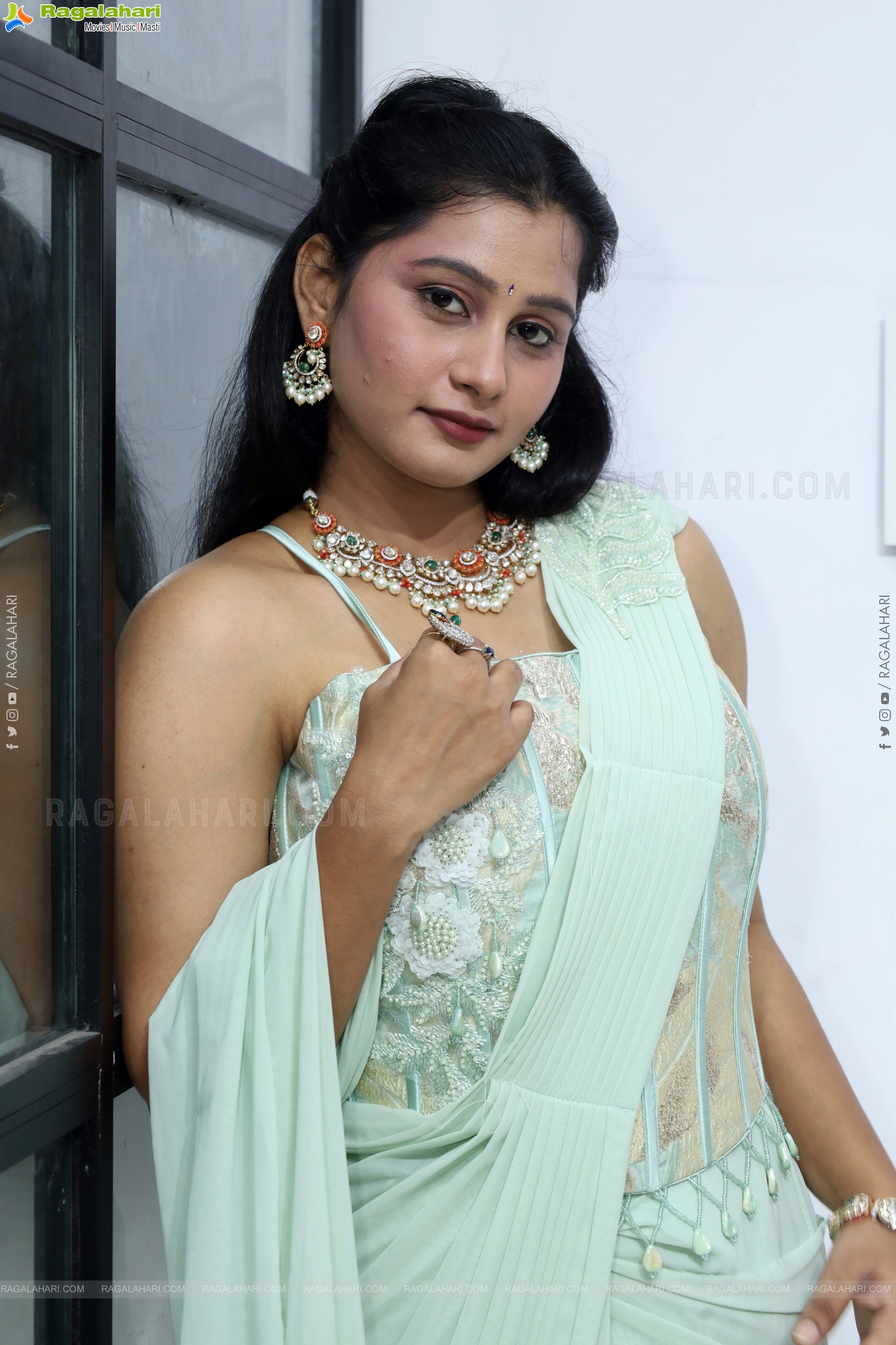 Bhavishya Yalavarthi in Dazzling Green Designer Dress, HD Gallery