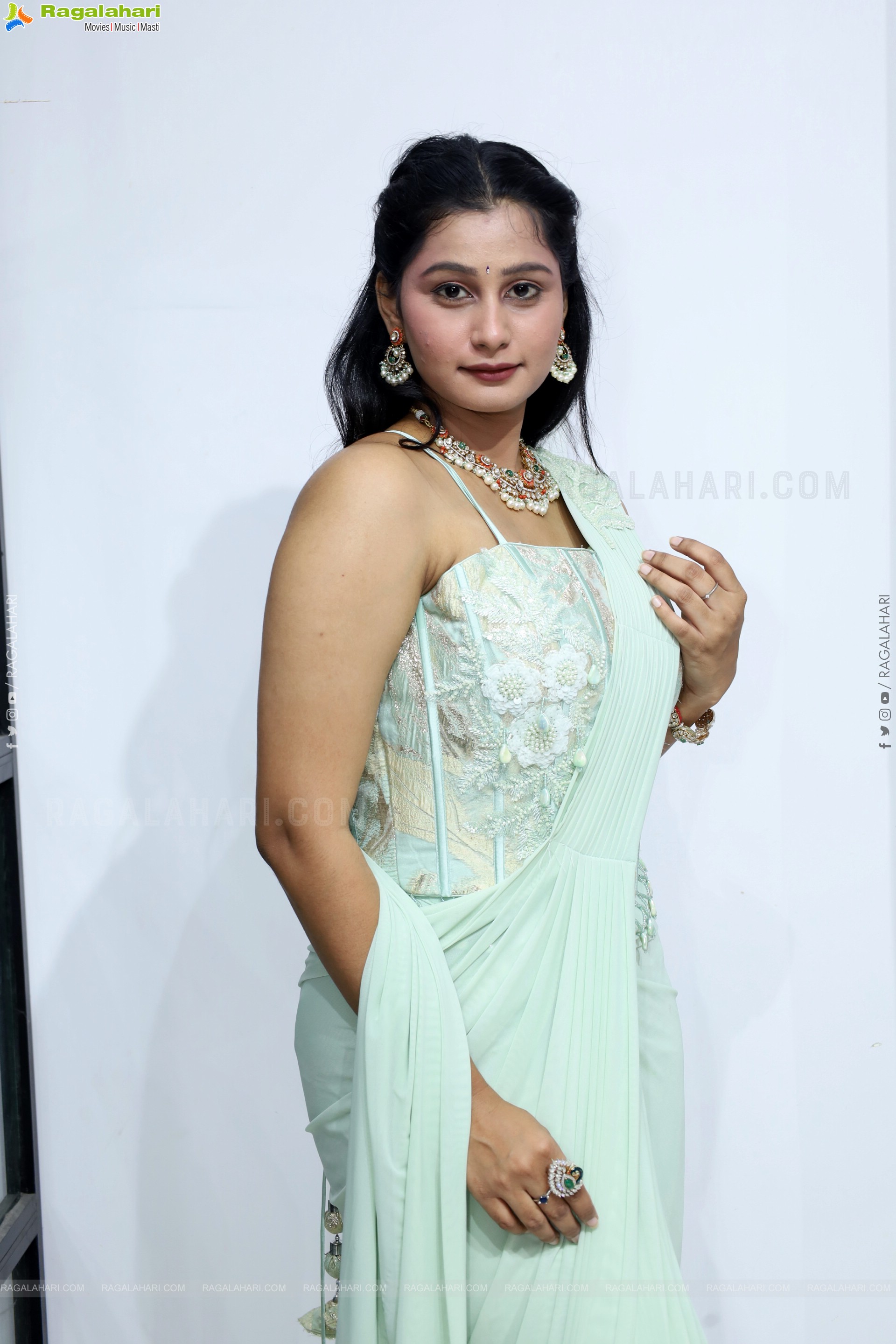 Bhavishya Yalavarthi in Dazzling Green Designer Dress, HD Gallery