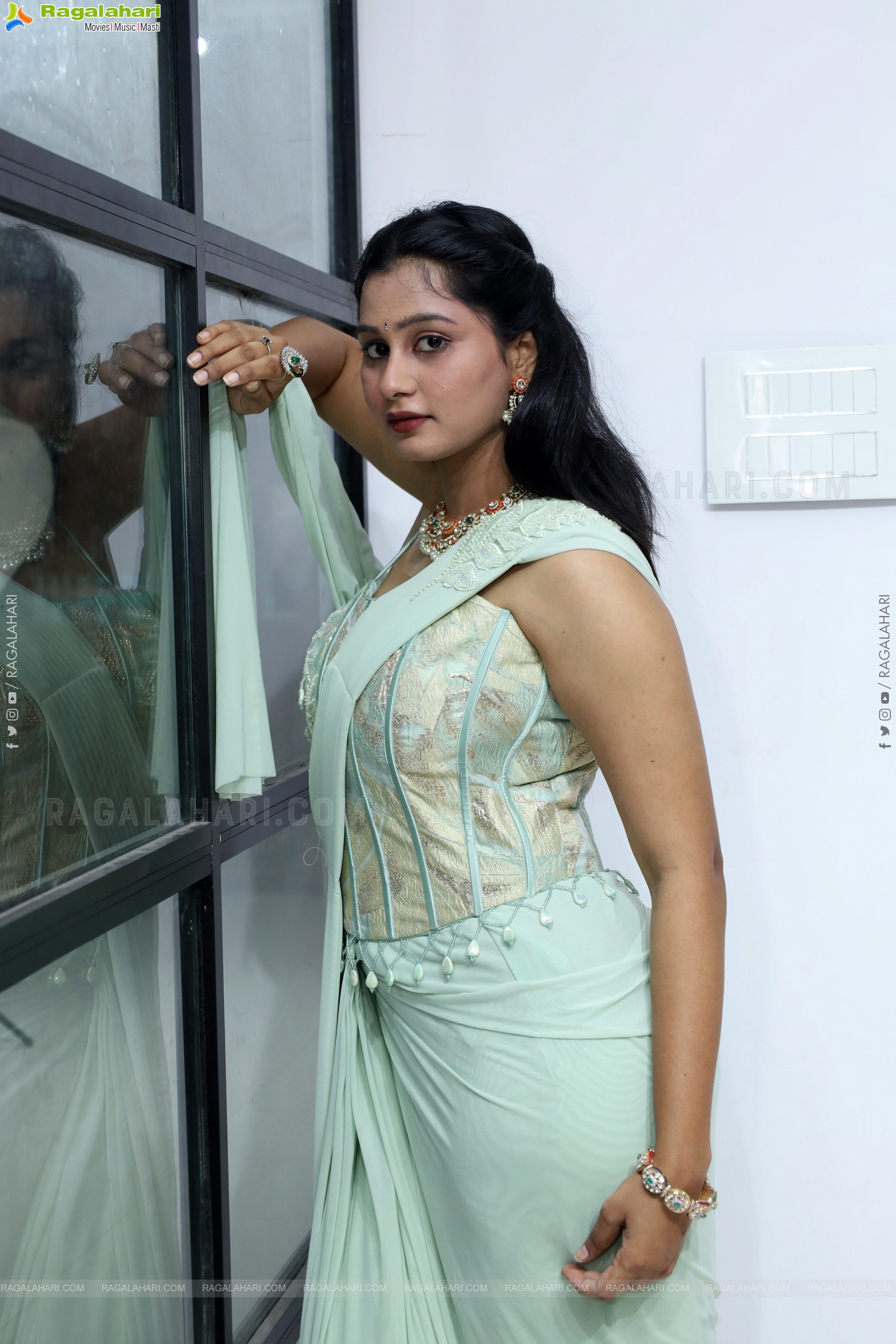 Bhavishya Yalavarthi in Dazzling Green Designer Dress, HD Gallery