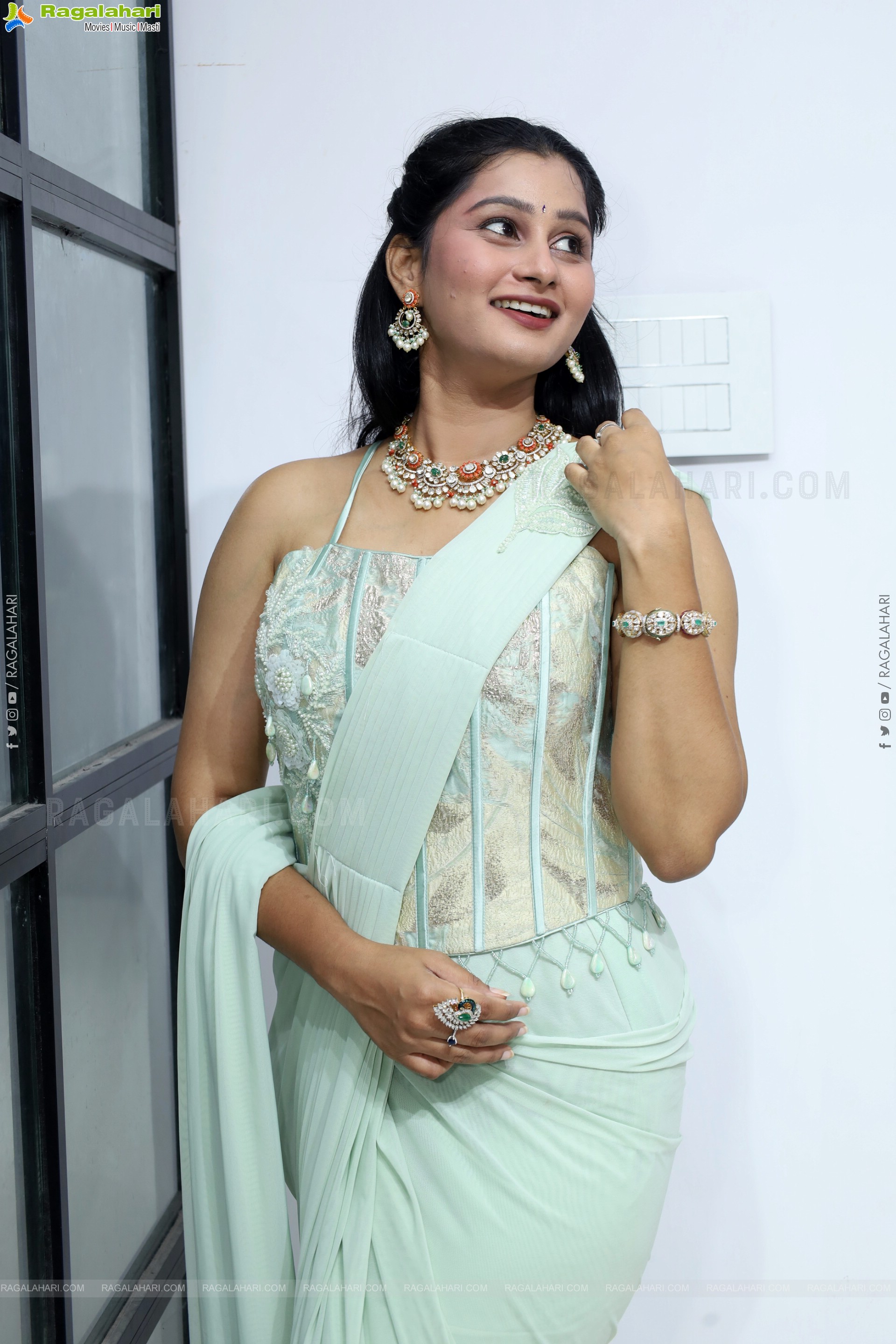 Bhavishya Yalavarthi in Dazzling Green Designer Dress, HD Gallery