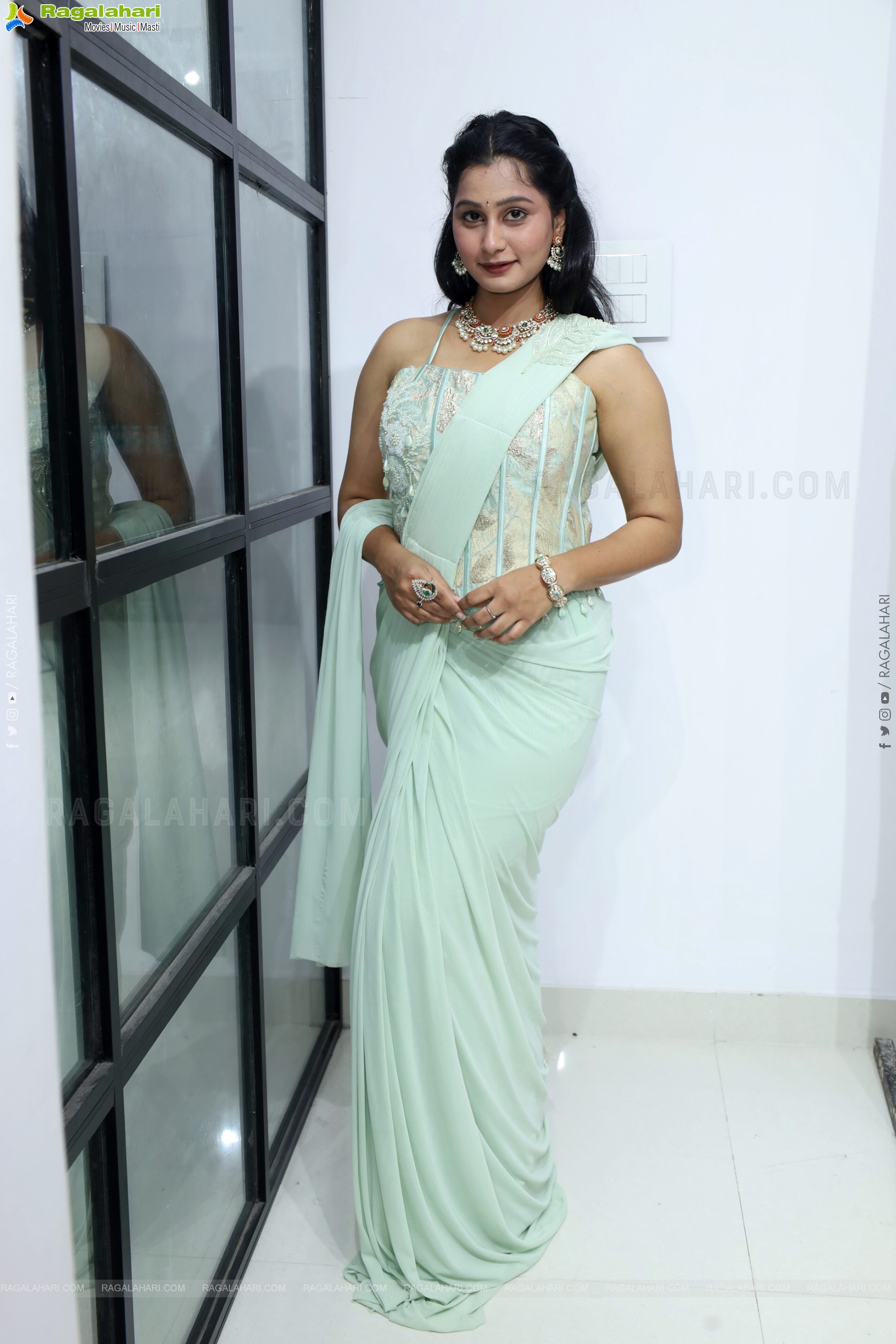 Bhavishya Yalavarthi in Dazzling Green Designer Dress, HD Gallery