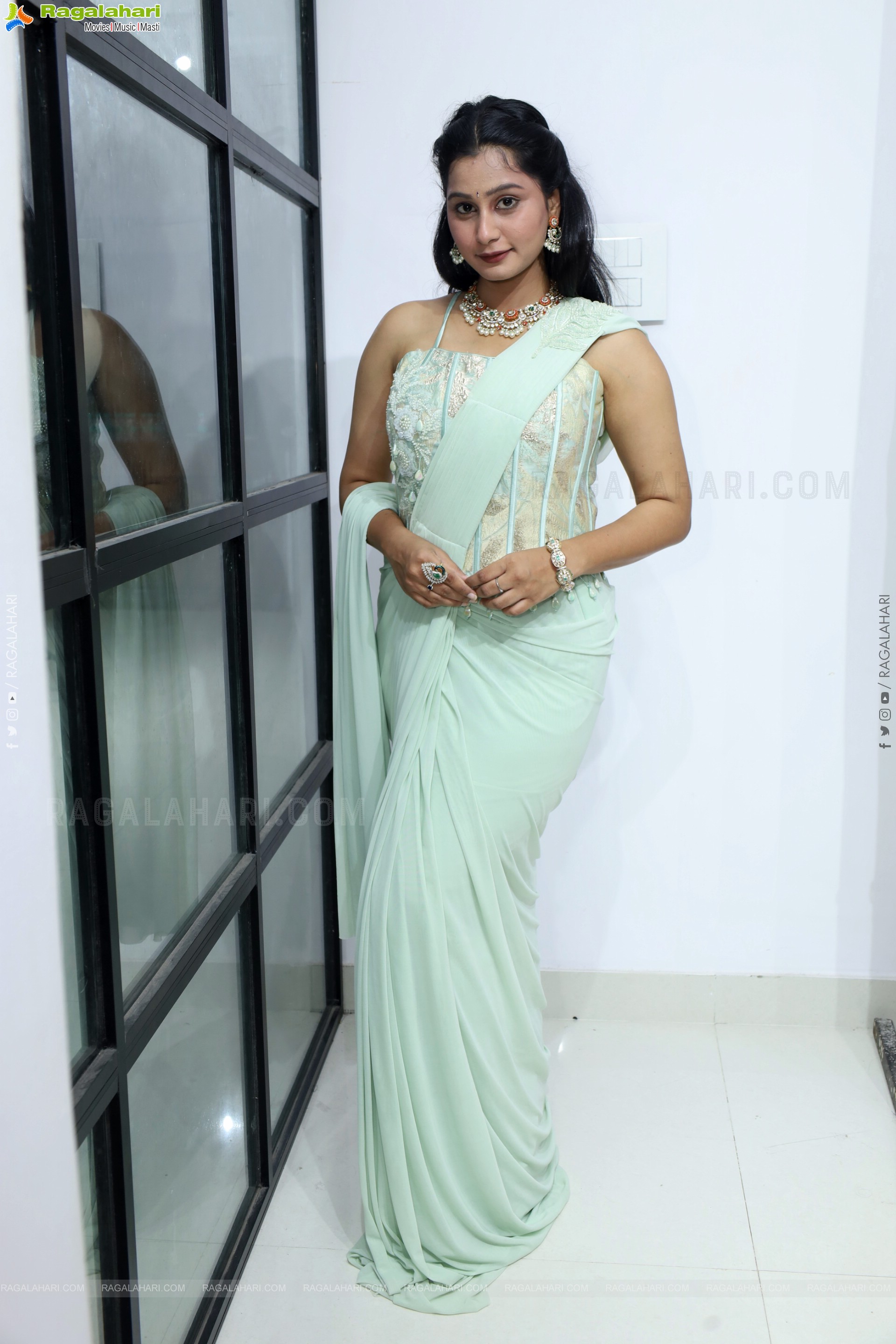 Bhavishya Yalavarthi in Dazzling Green Designer Dress, HD Gallery