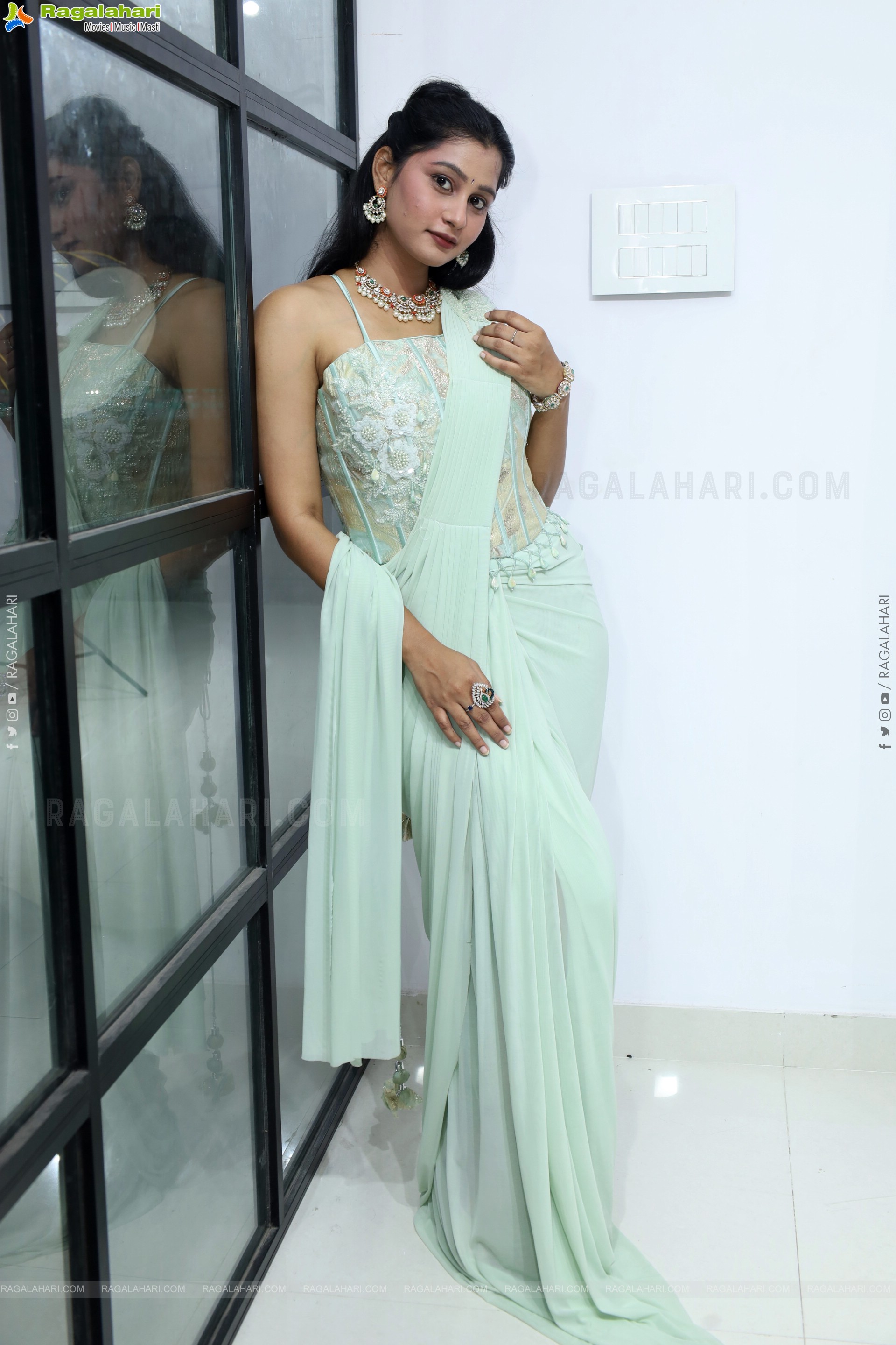 Bhavishya Yalavarthi in Dazzling Green Designer Dress, HD Gallery