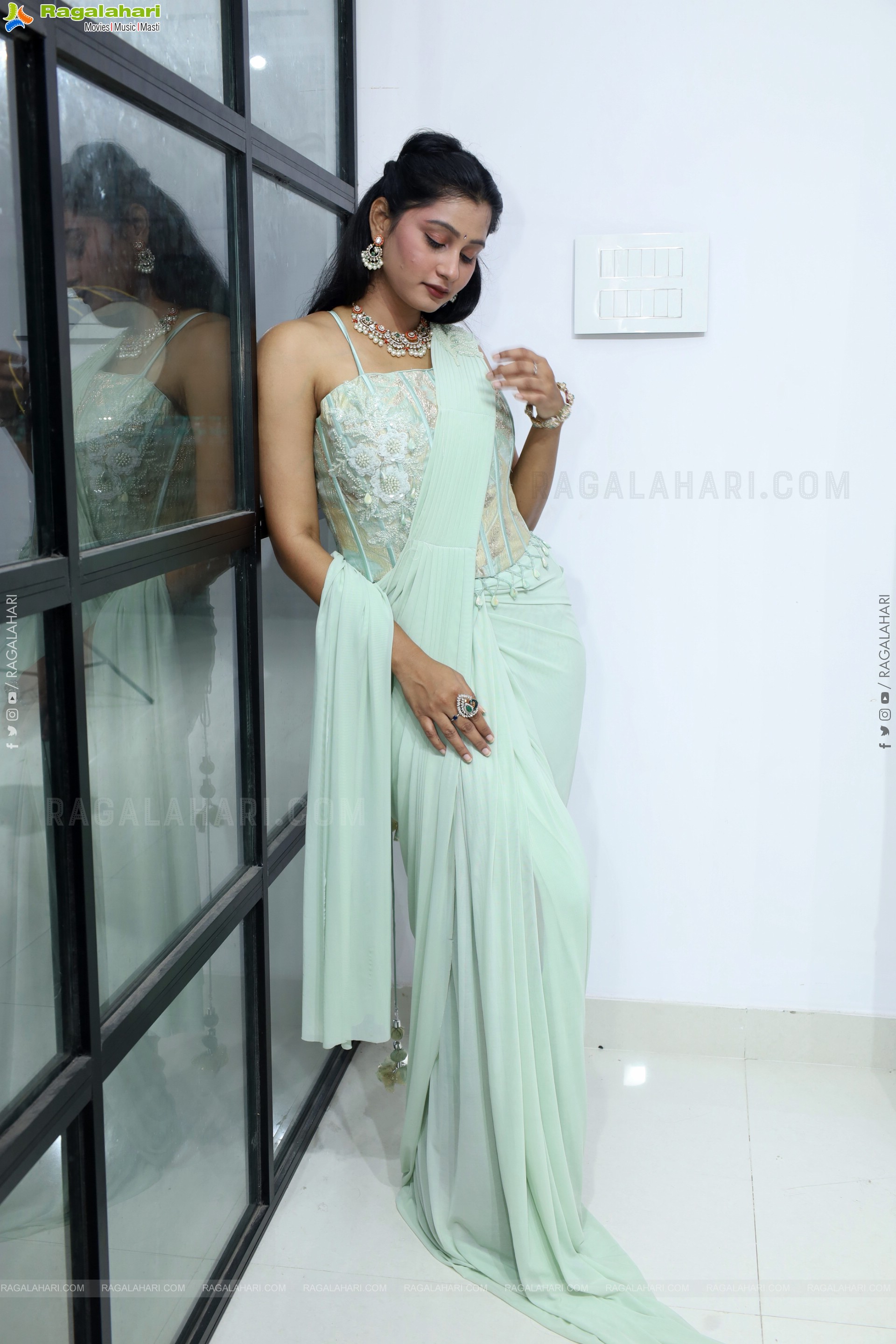 Bhavishya Yalavarthi in Dazzling Green Designer Dress, HD Gallery