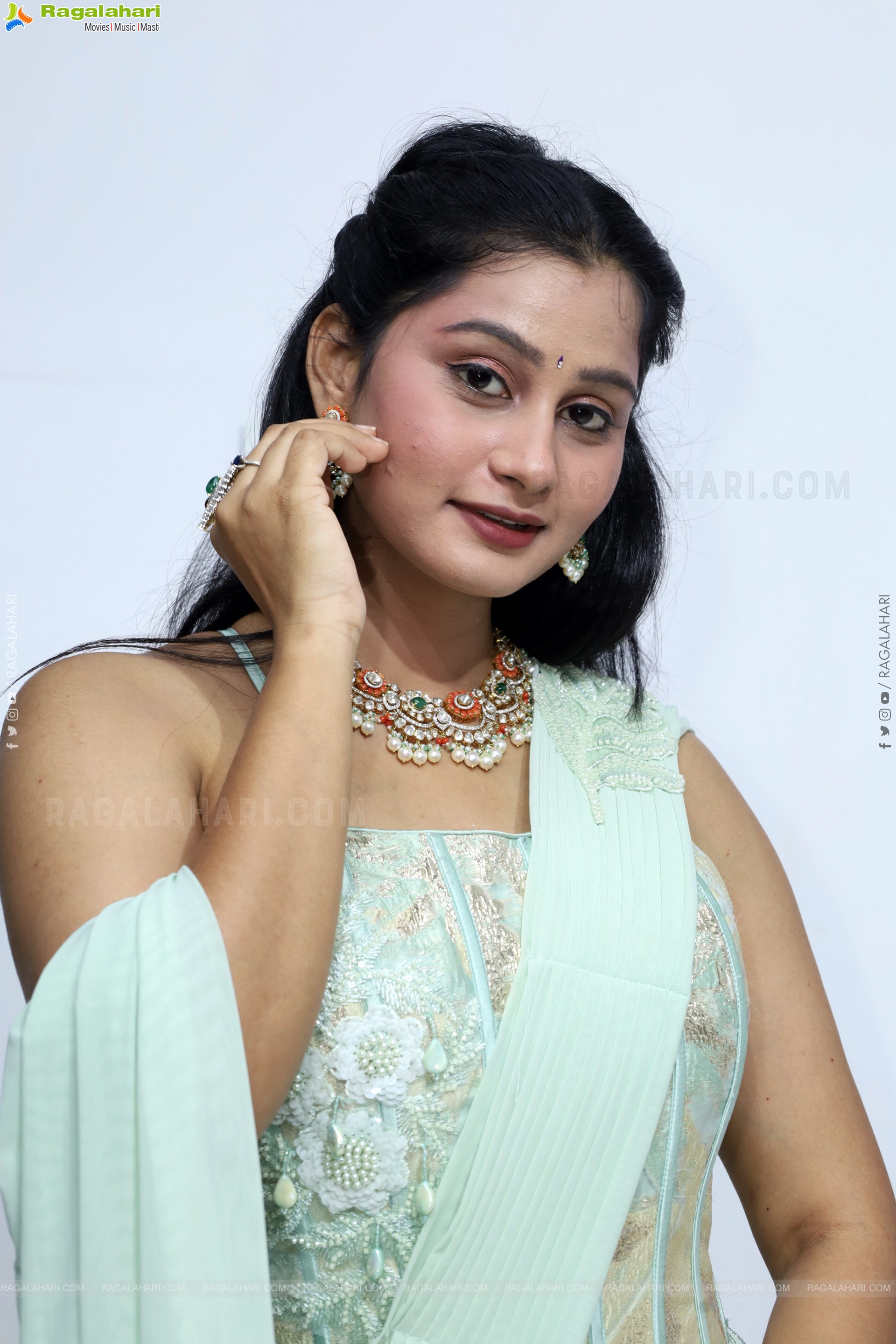 Bhavishya Yalavarthi in Dazzling Green Designer Dress, HD Gallery