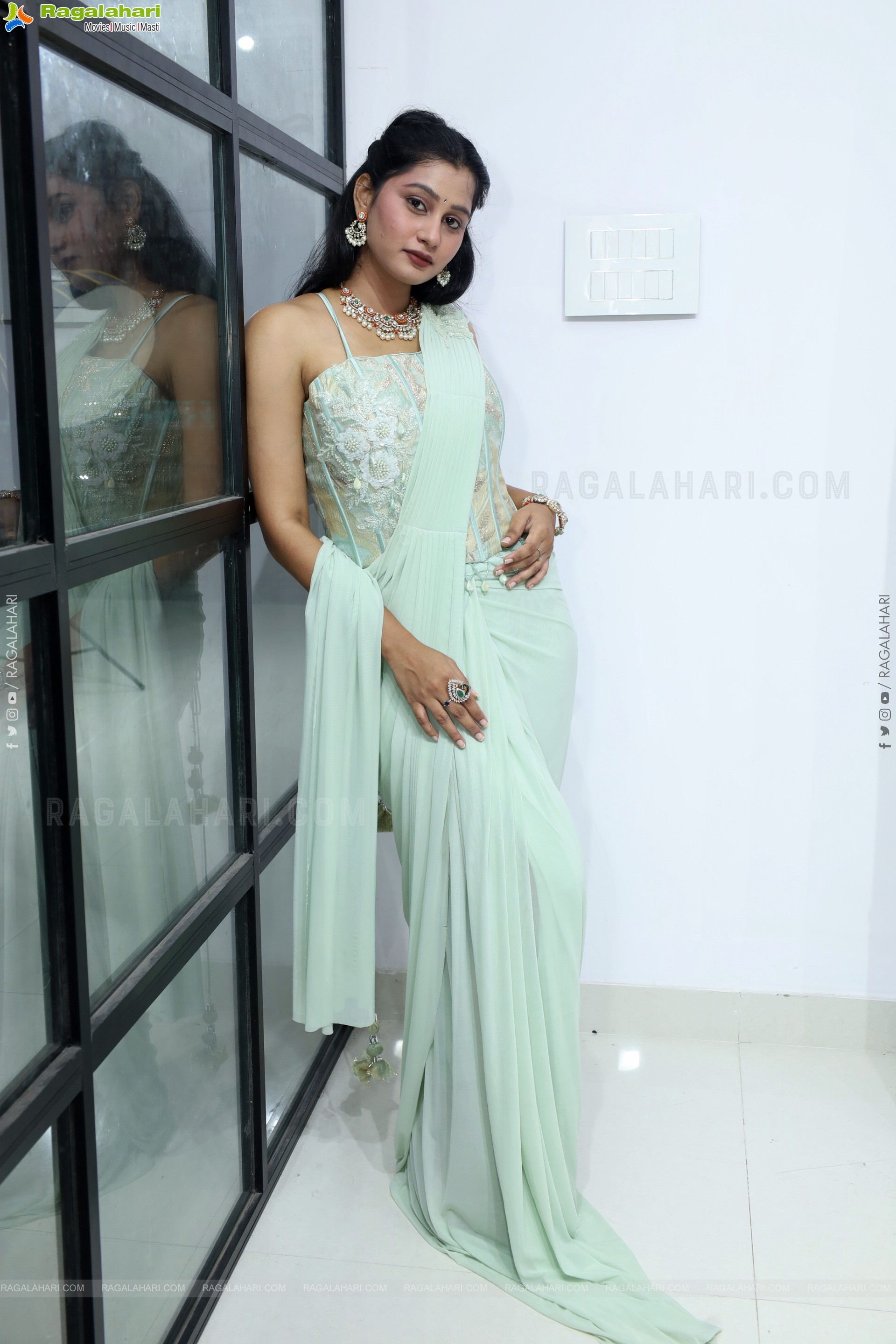 Bhavishya Yalavarthi in Dazzling Green Designer Dress, HD Gallery