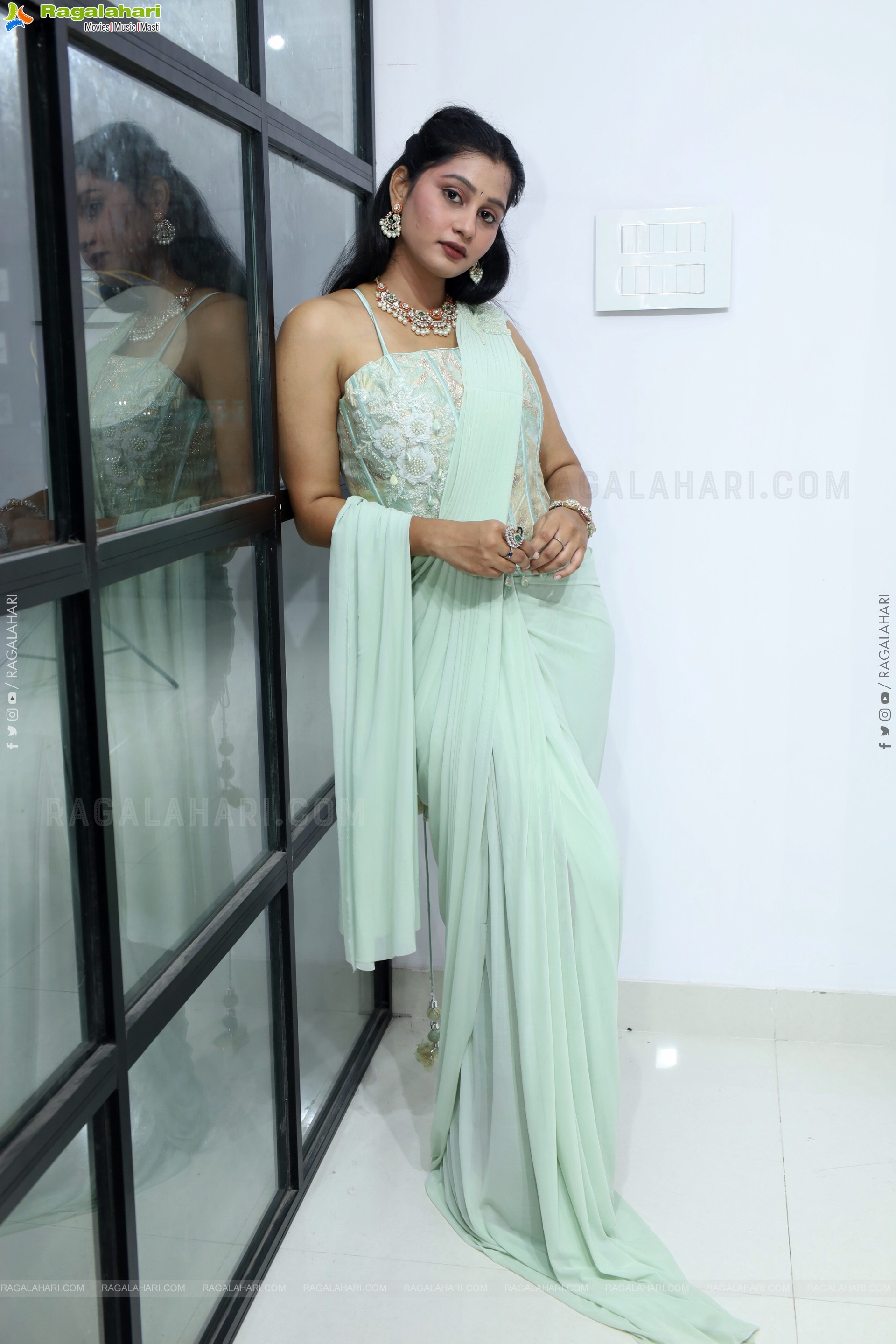Bhavishya Yalavarthi in Dazzling Green Designer Dress, HD Gallery