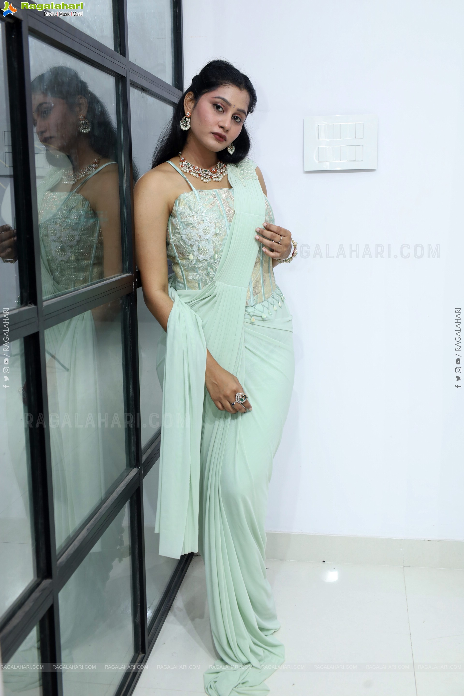 Bhavishya Yalavarthi in Dazzling Green Designer Dress, HD Gallery