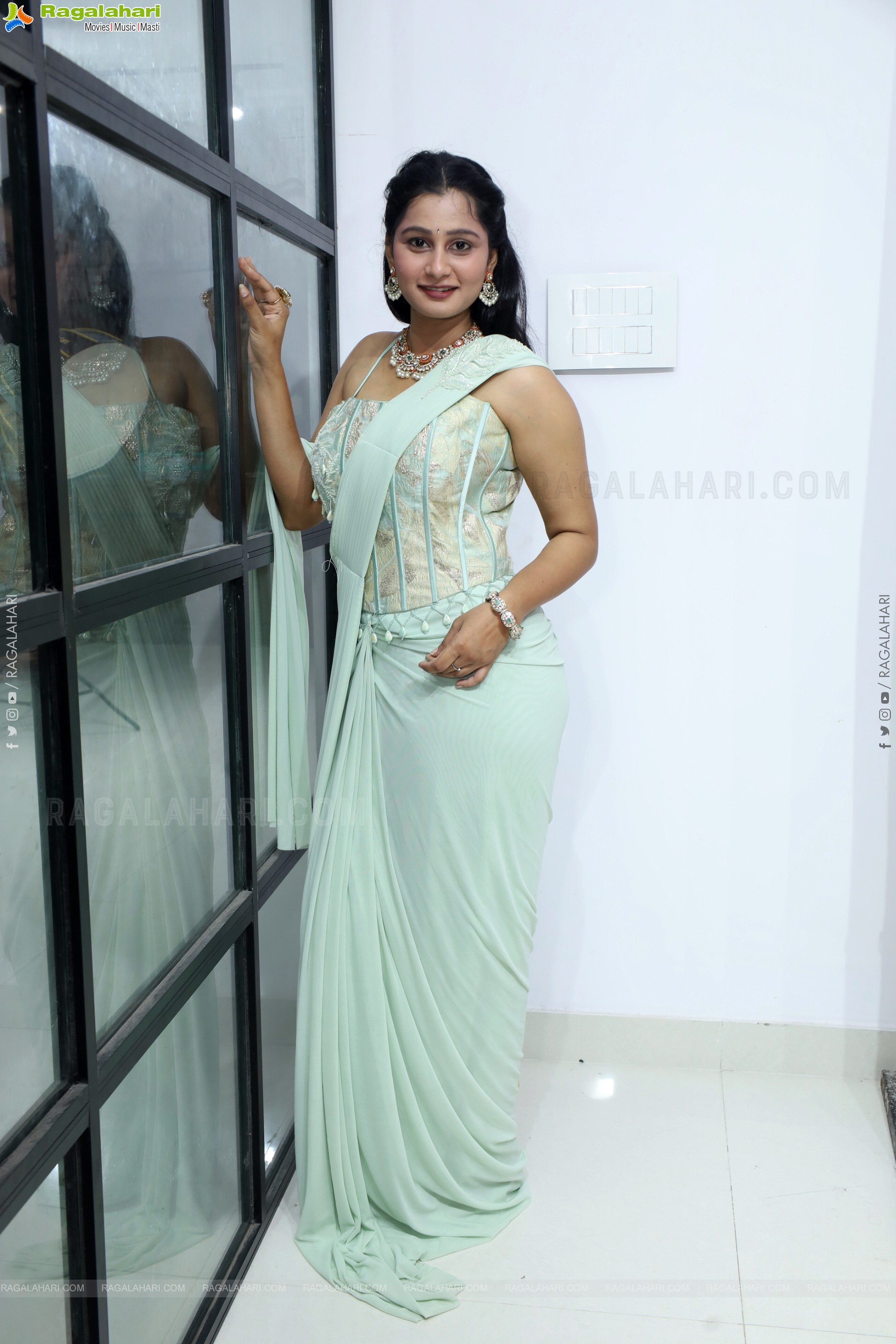 Bhavishya Yalavarthi in Dazzling Green Designer Dress, HD Gallery