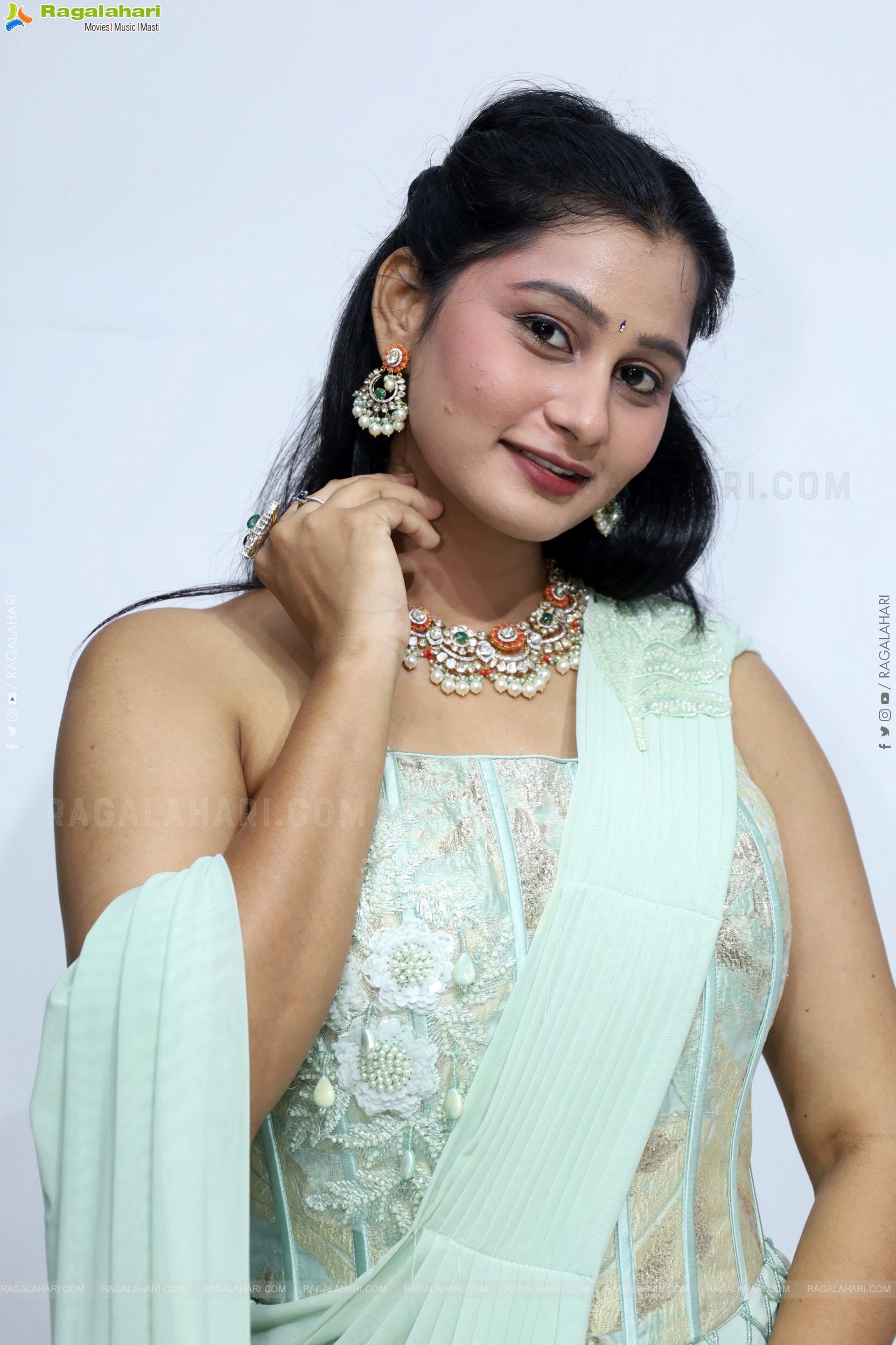 Bhavishya Yalavarthi in Dazzling Green Designer Dress, HD Gallery