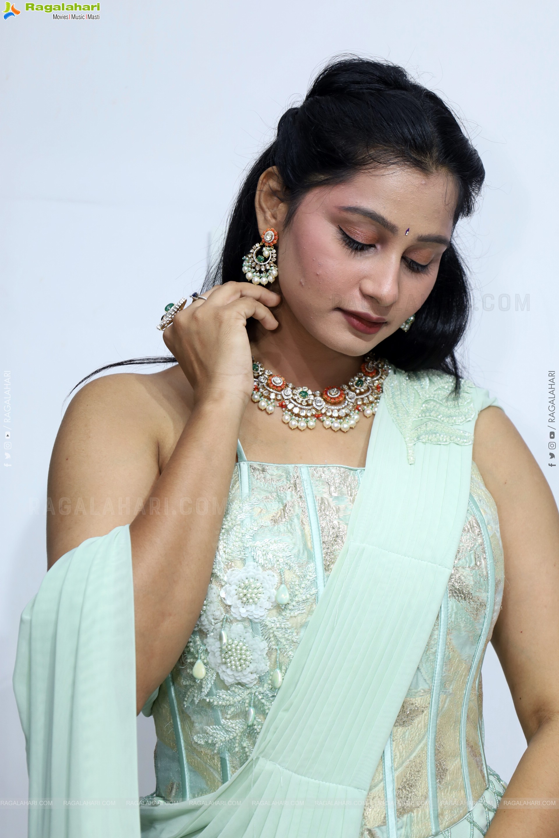 Bhavishya Yalavarthi in Dazzling Green Designer Dress, HD Gallery