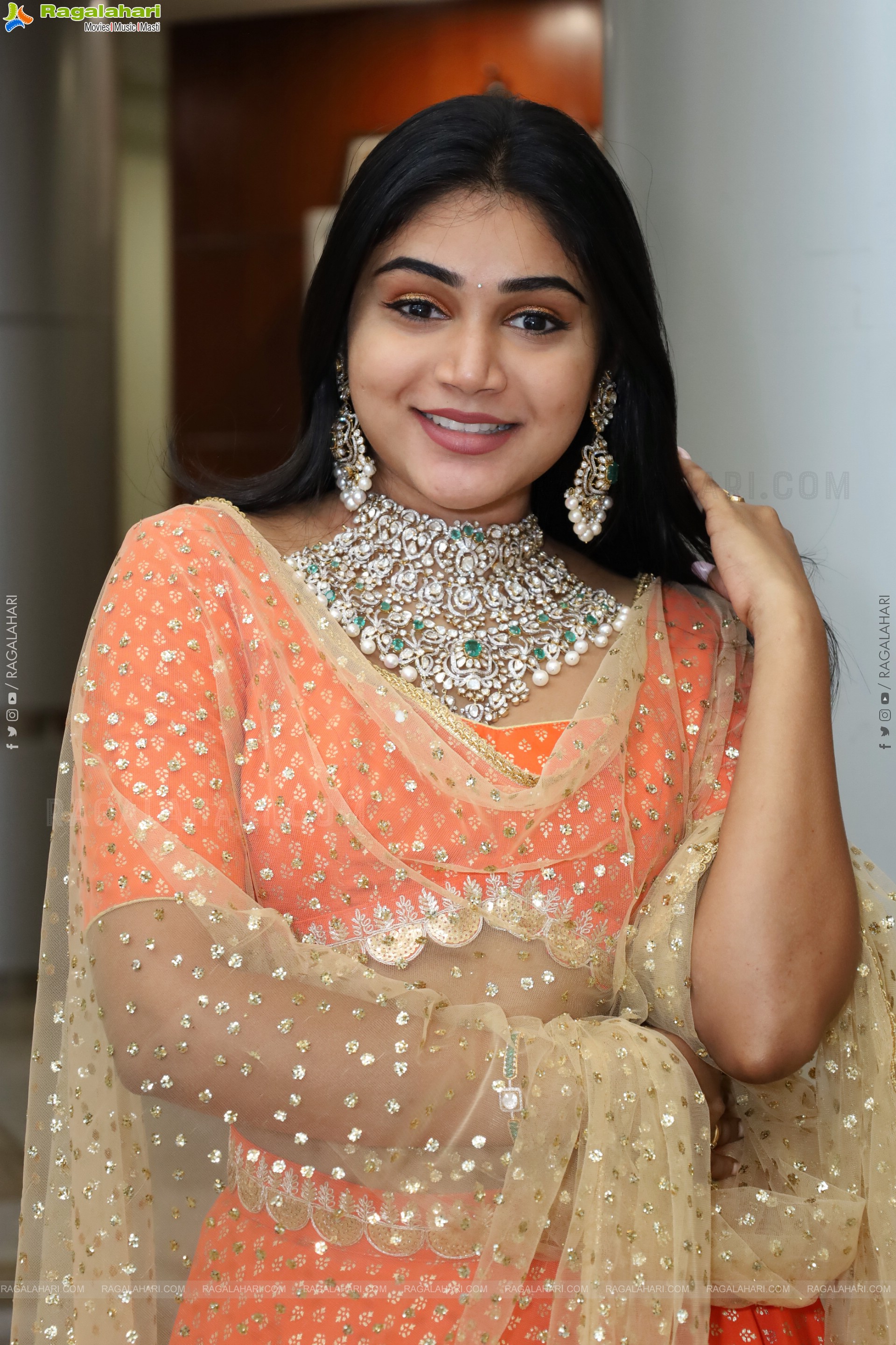 Bramarambika stills in Orange Lehenga Choli, HD Gallery