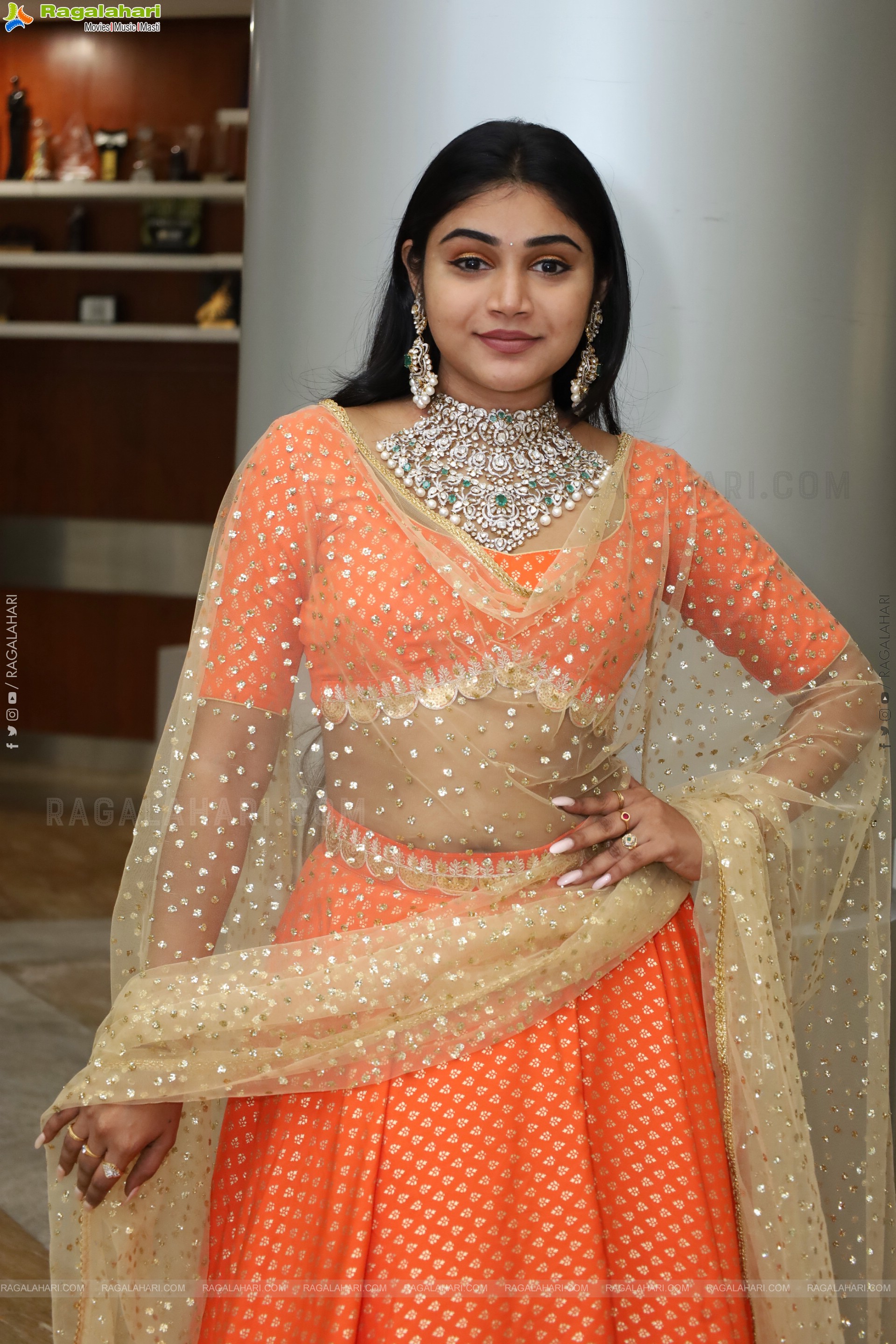 Bramarambika stills in Orange Lehenga Choli, HD Gallery