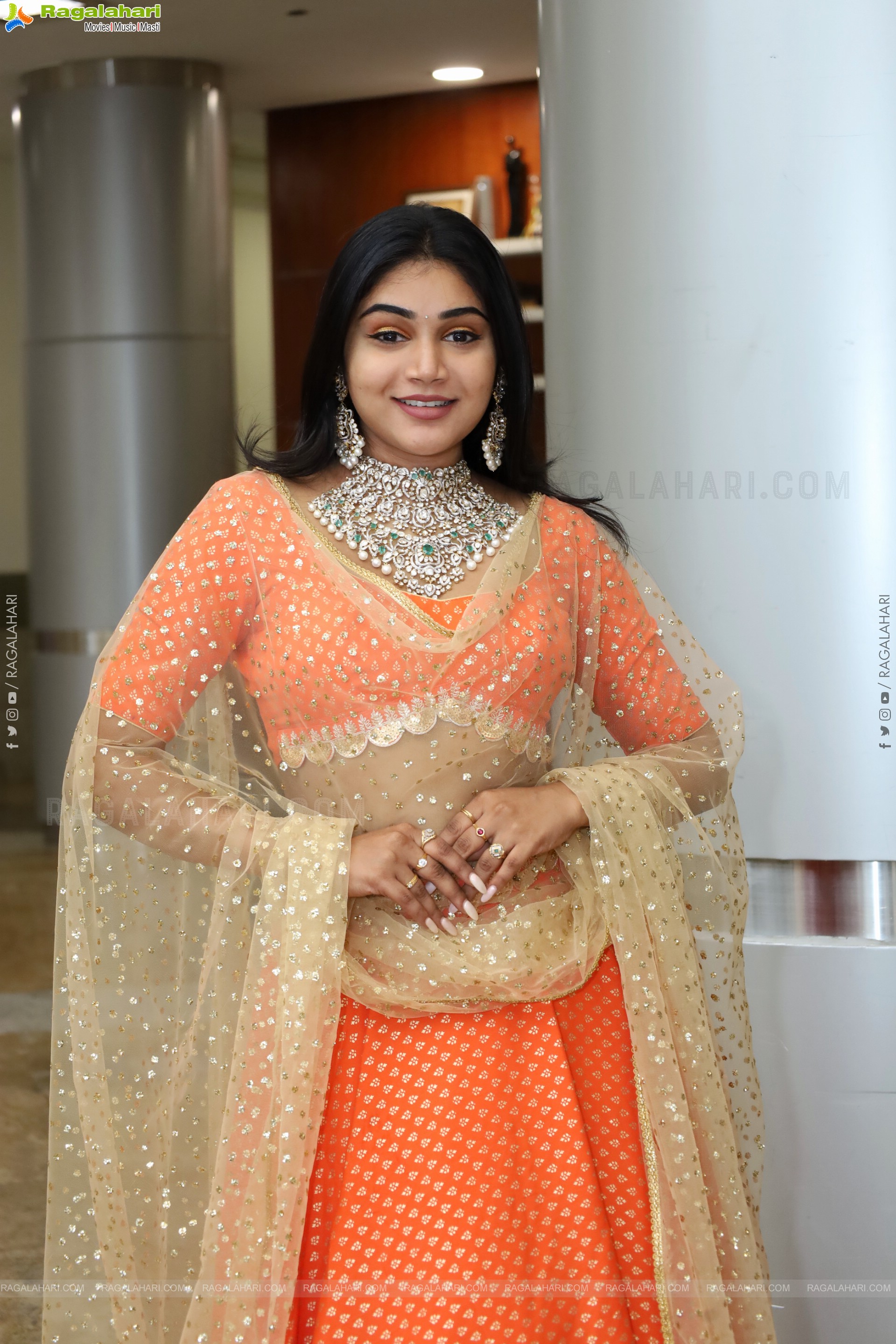 Bramarambika stills in Orange Lehenga Choli, HD Gallery