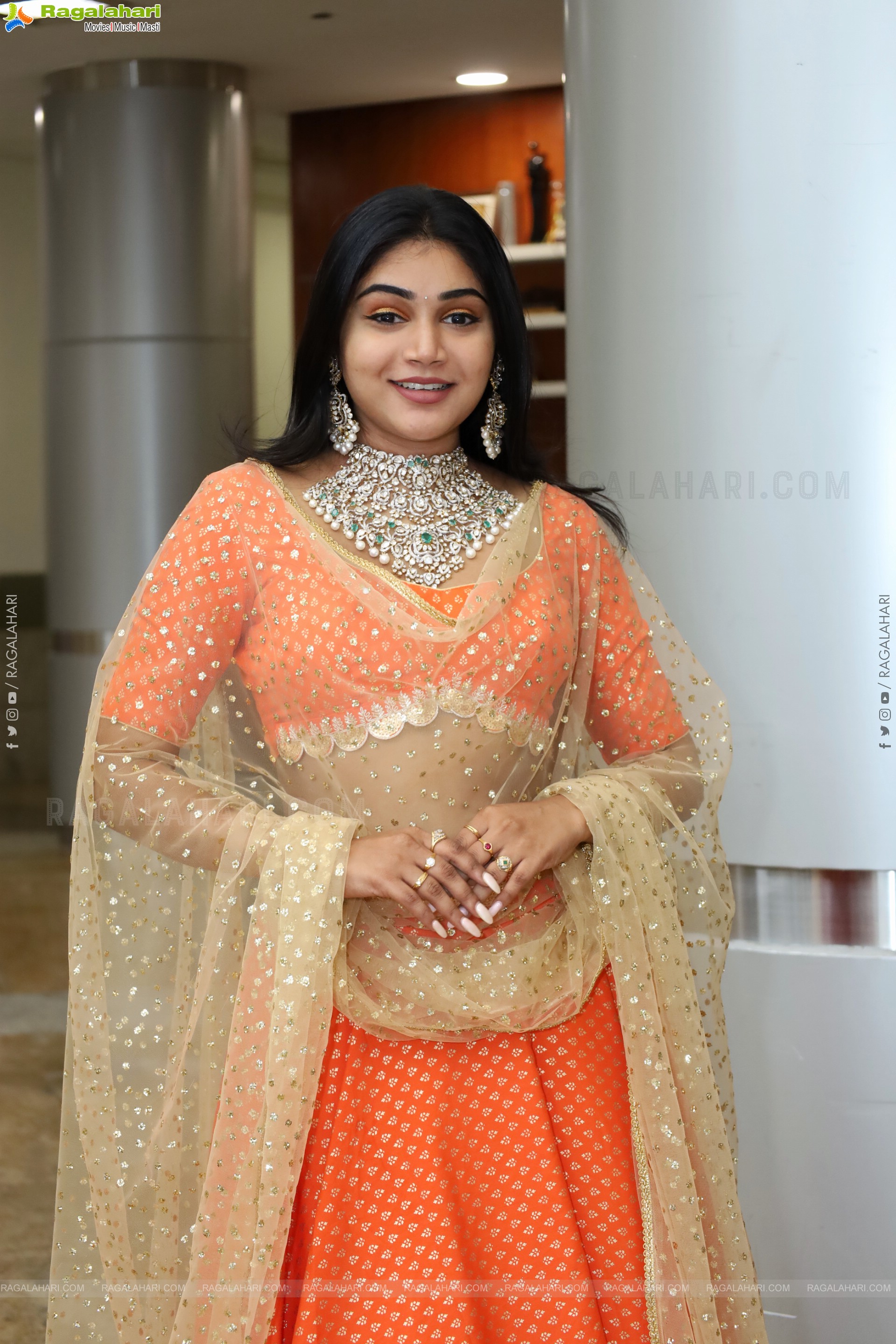 Bramarambika stills in Orange Lehenga Choli, HD Gallery