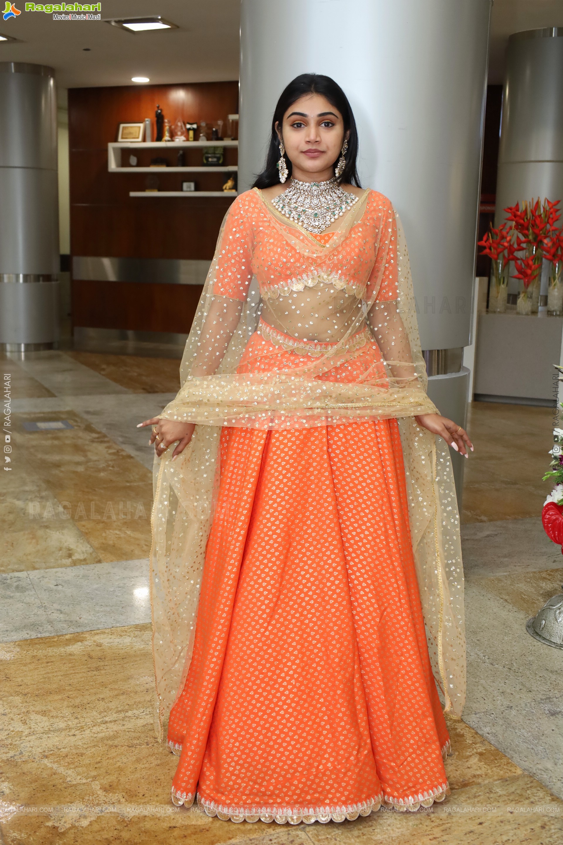 Bramarambika stills in Orange Lehenga Choli, HD Gallery