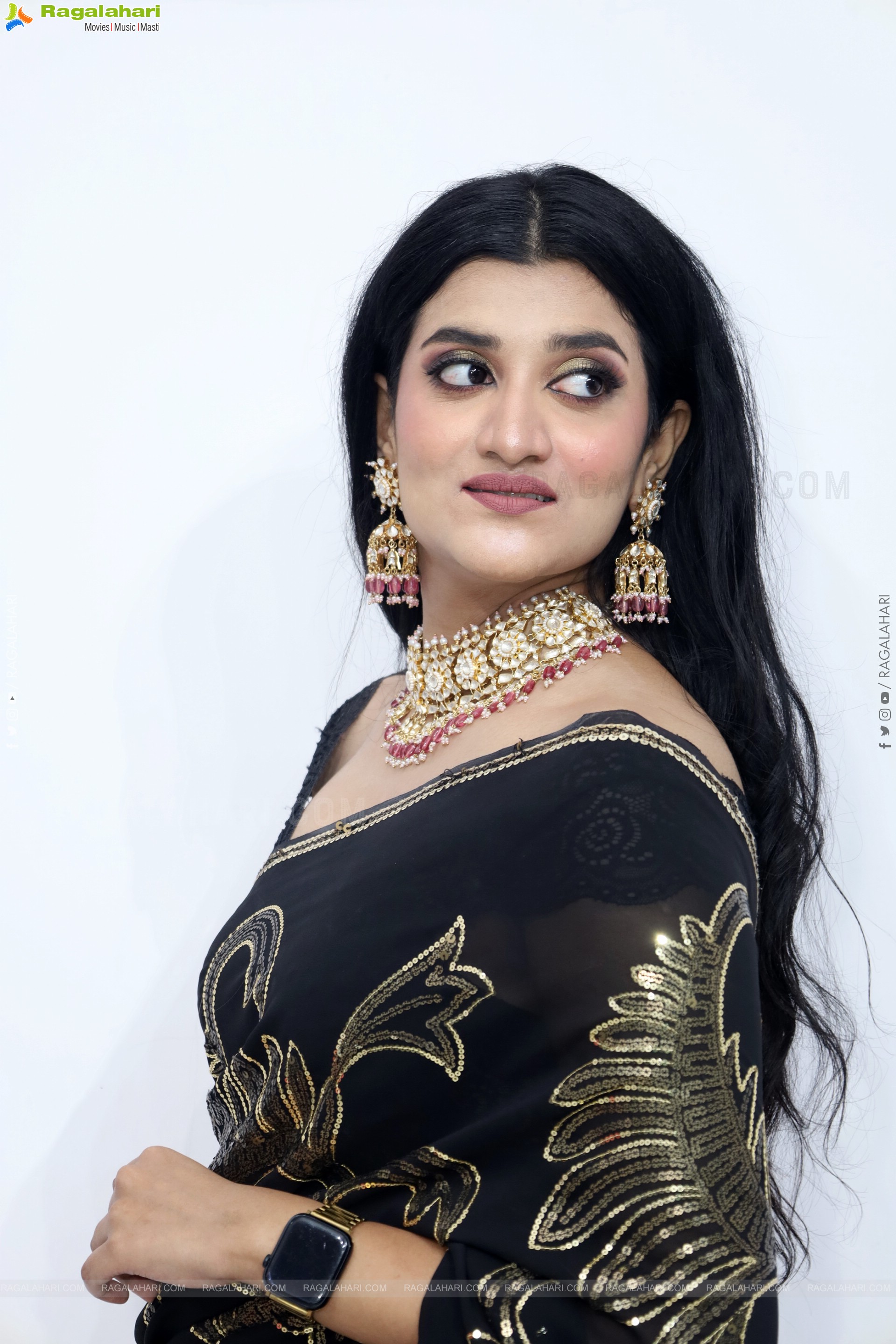 Navya Bale stills in Black Designer Saree, HD Gallery