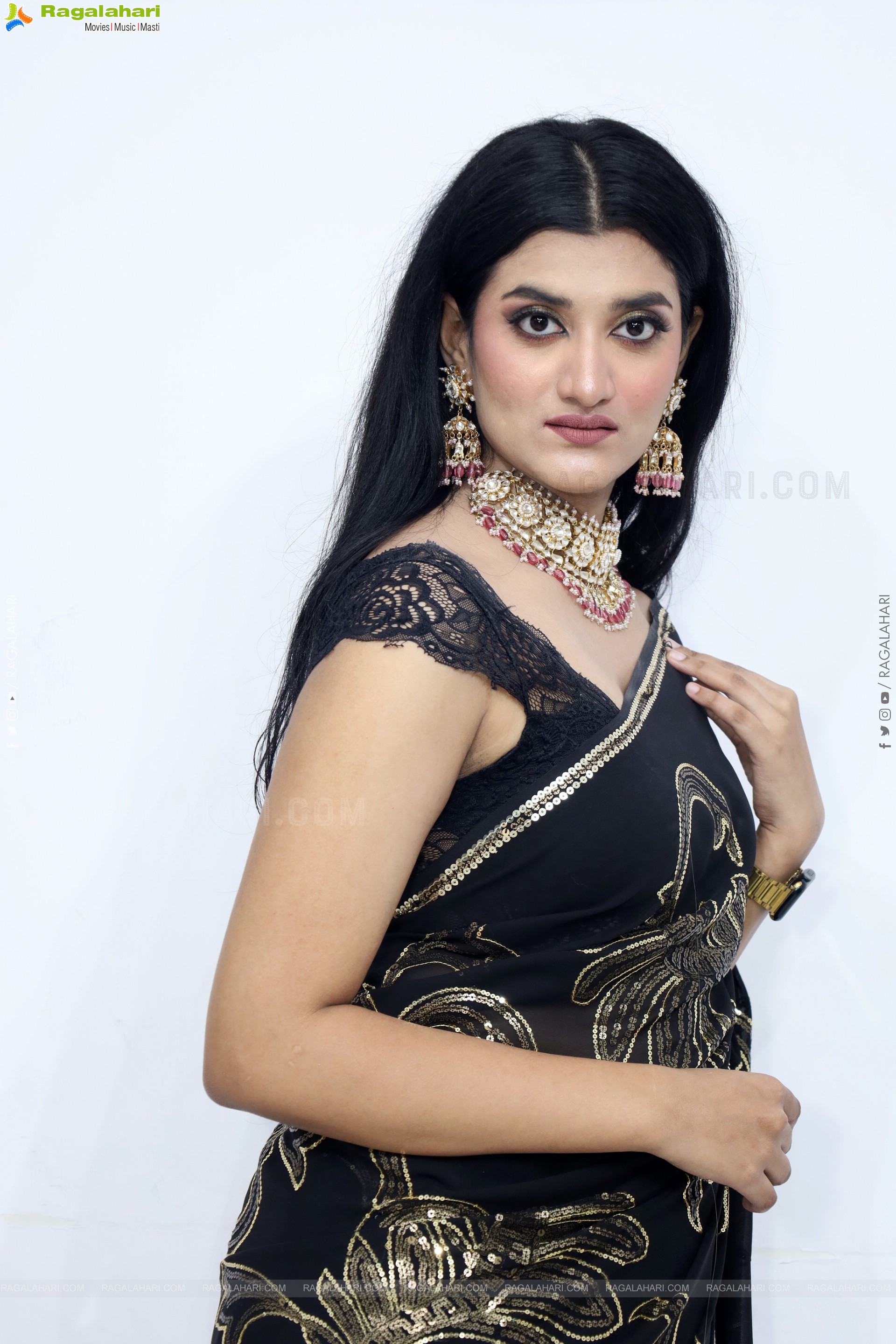 Navya Bale stills in Black Designer Saree, HD Gallery