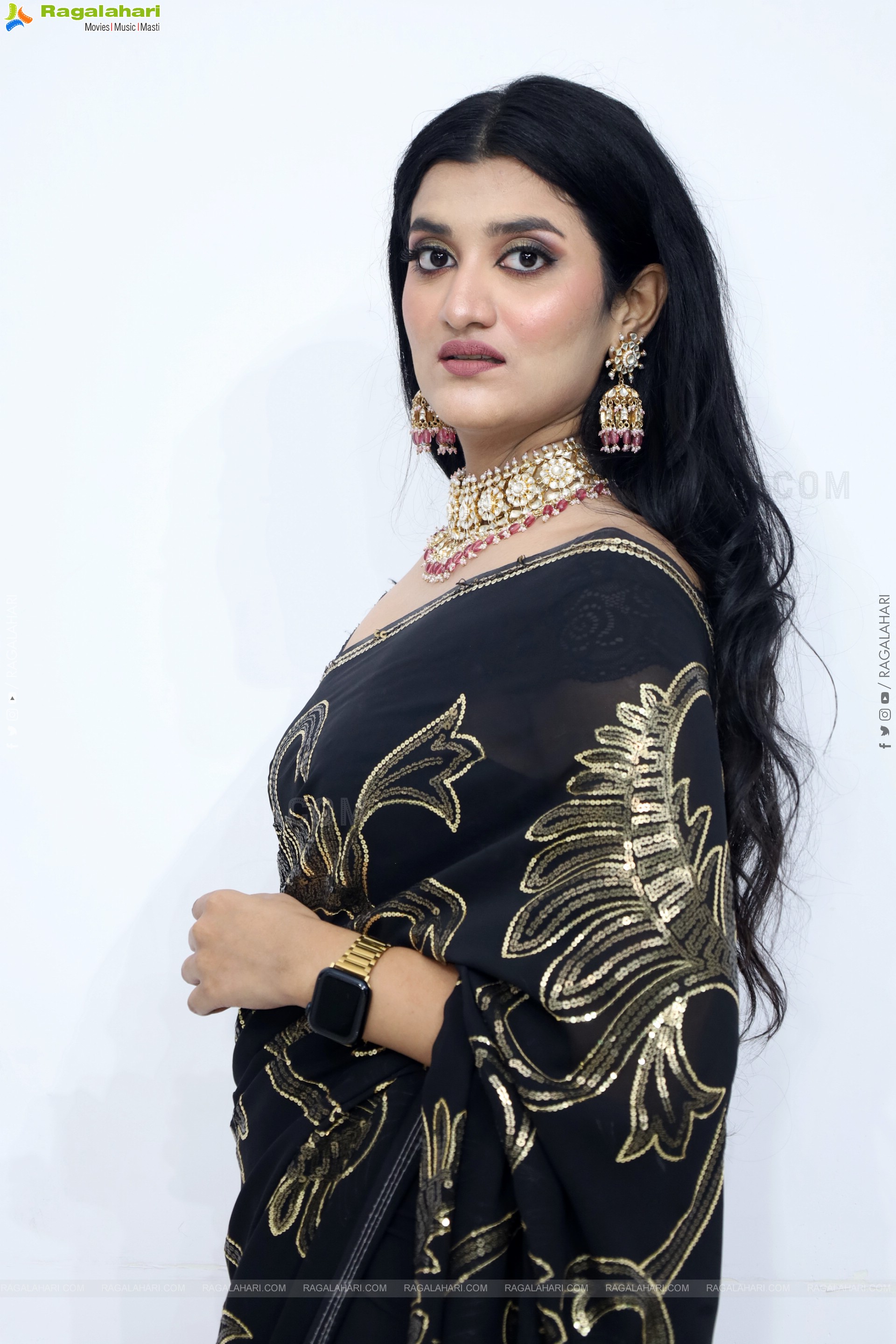 Navya Bale stills in Black Designer Saree, HD Gallery