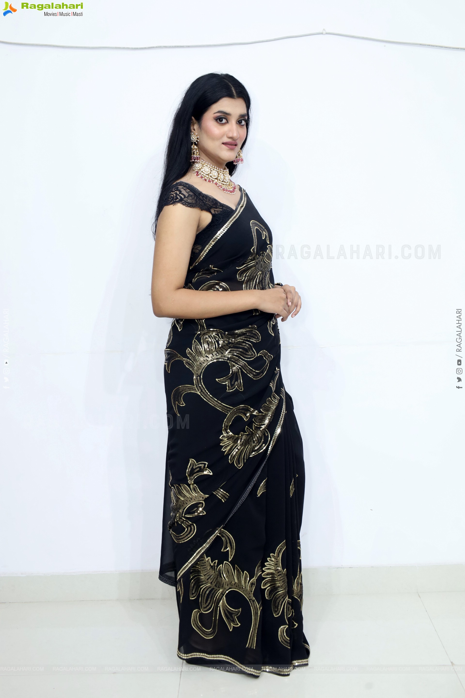 Navya Bale stills in Black Designer Saree, HD Gallery