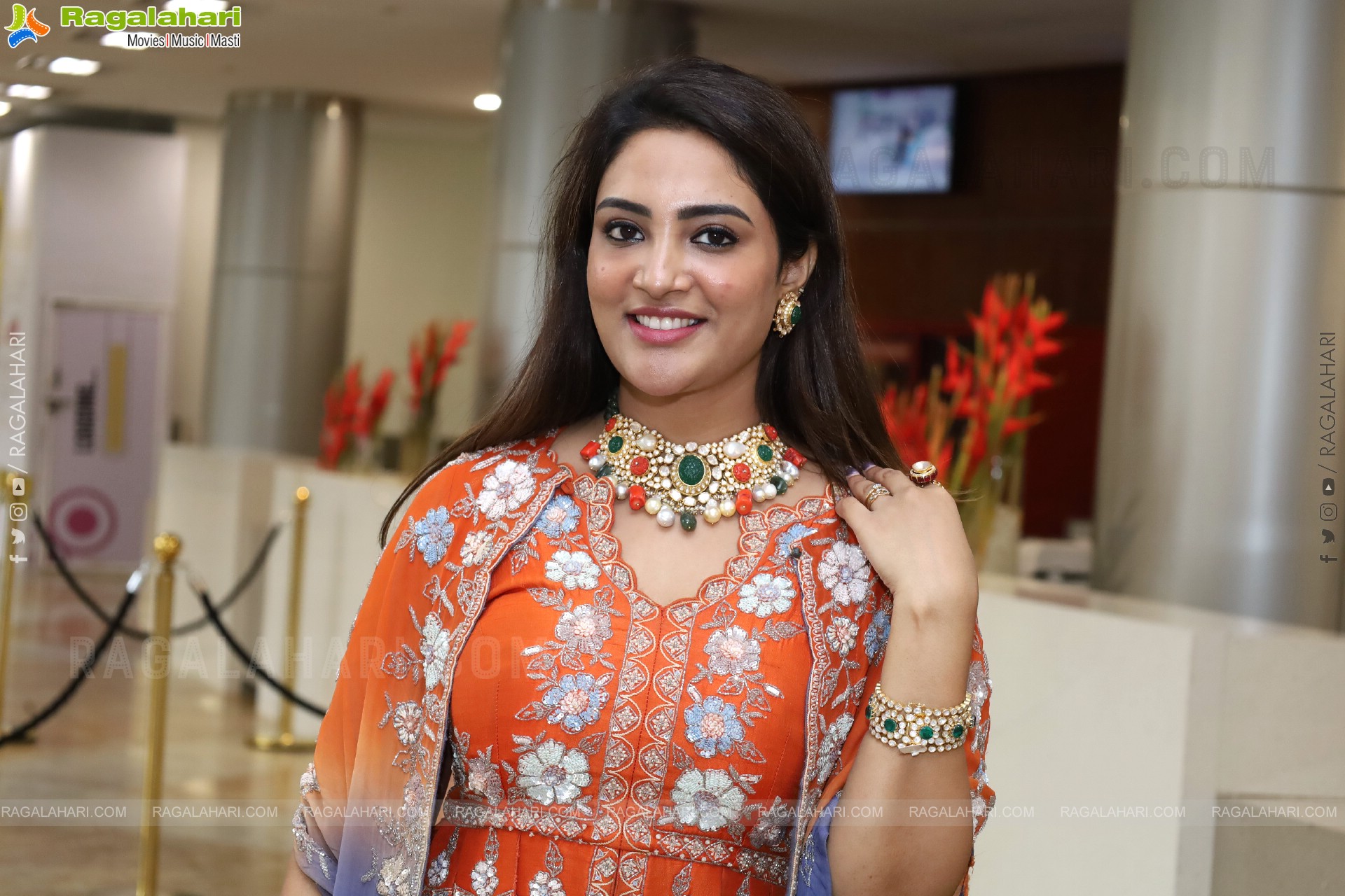Nirupama stills in Orange Colour Designer Dress, HD Gallery