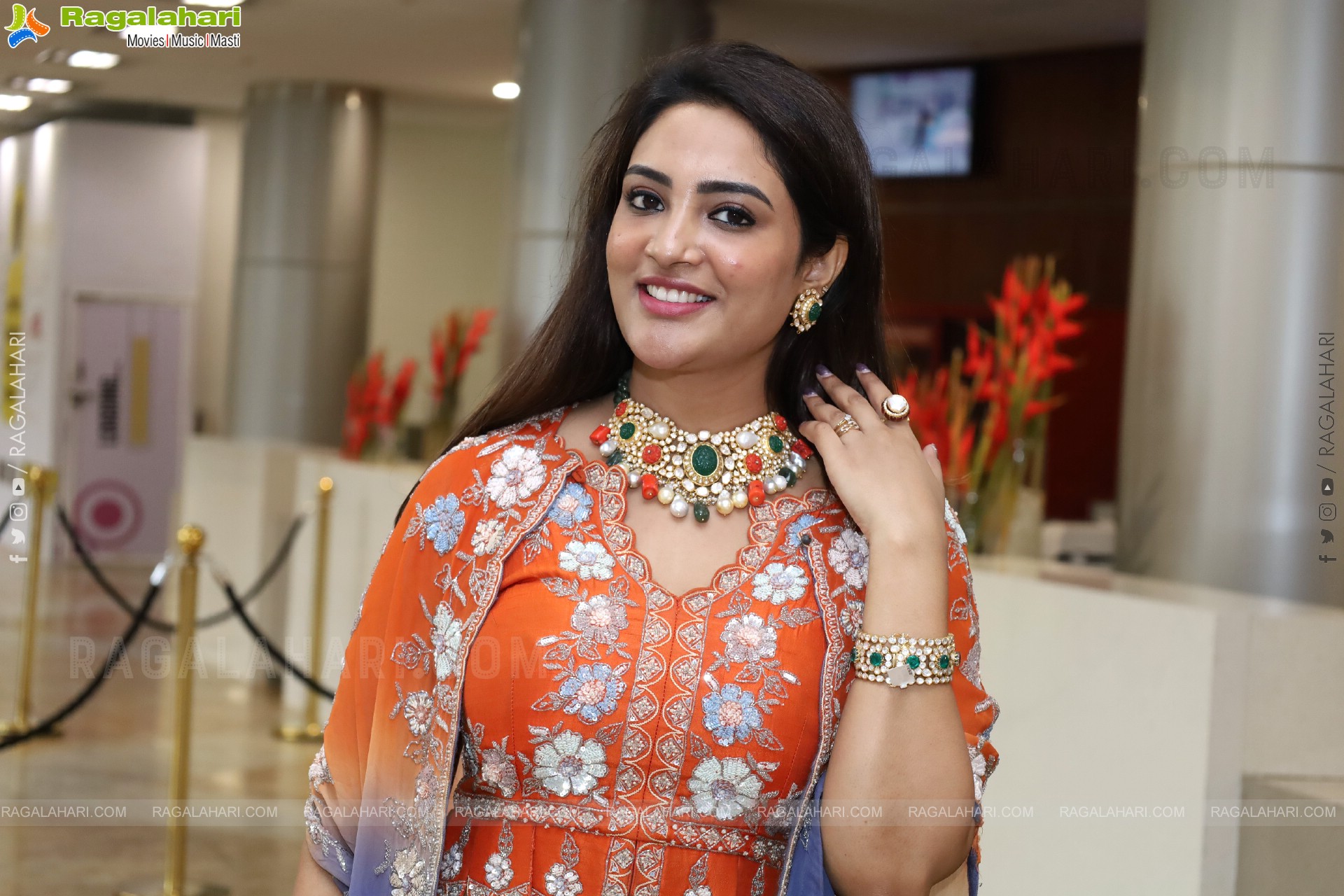 Nirupama stills in Orange Colour Designer Dress, HD Gallery