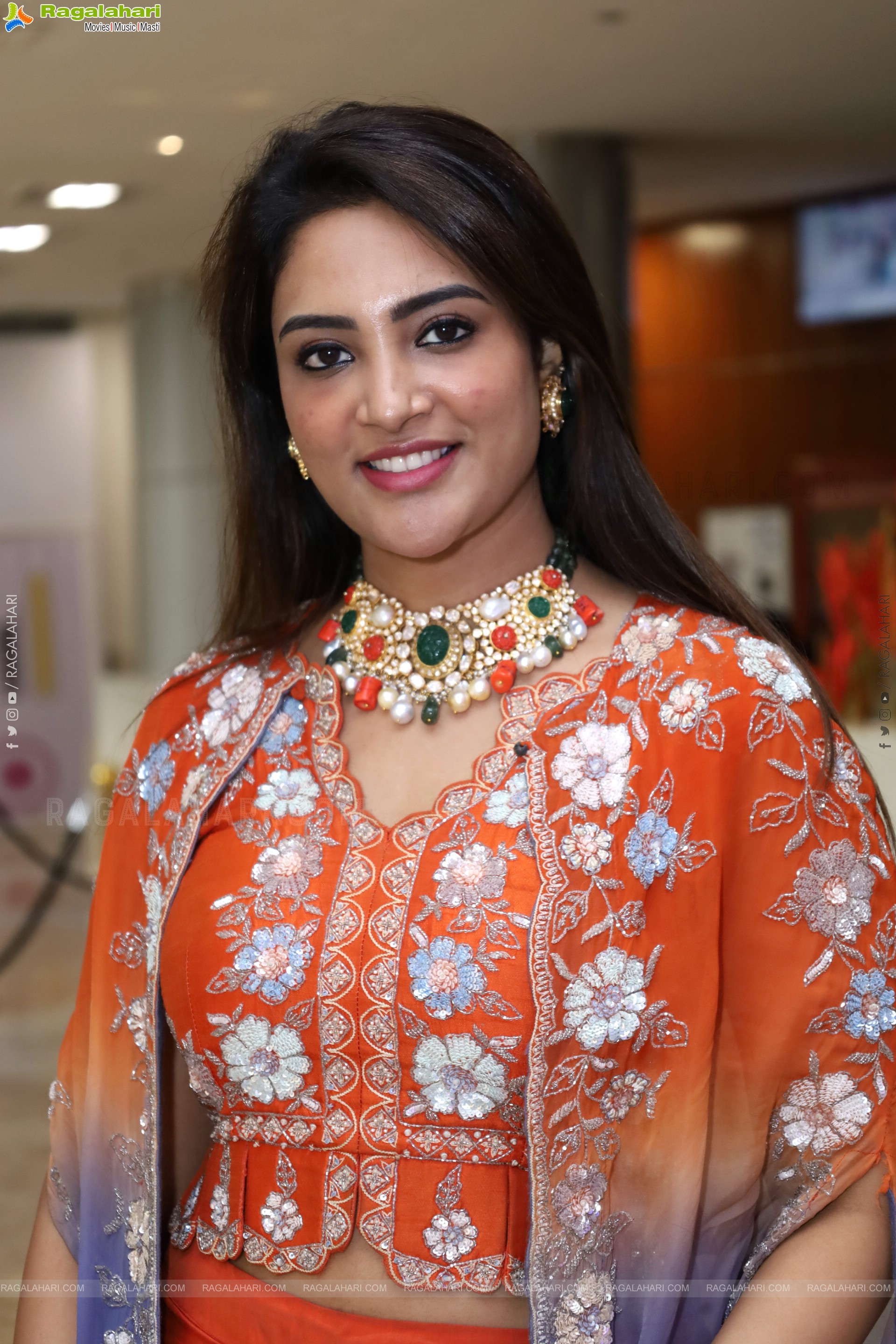 Nirupama stills in Orange Colour Designer Dress, HD Gallery