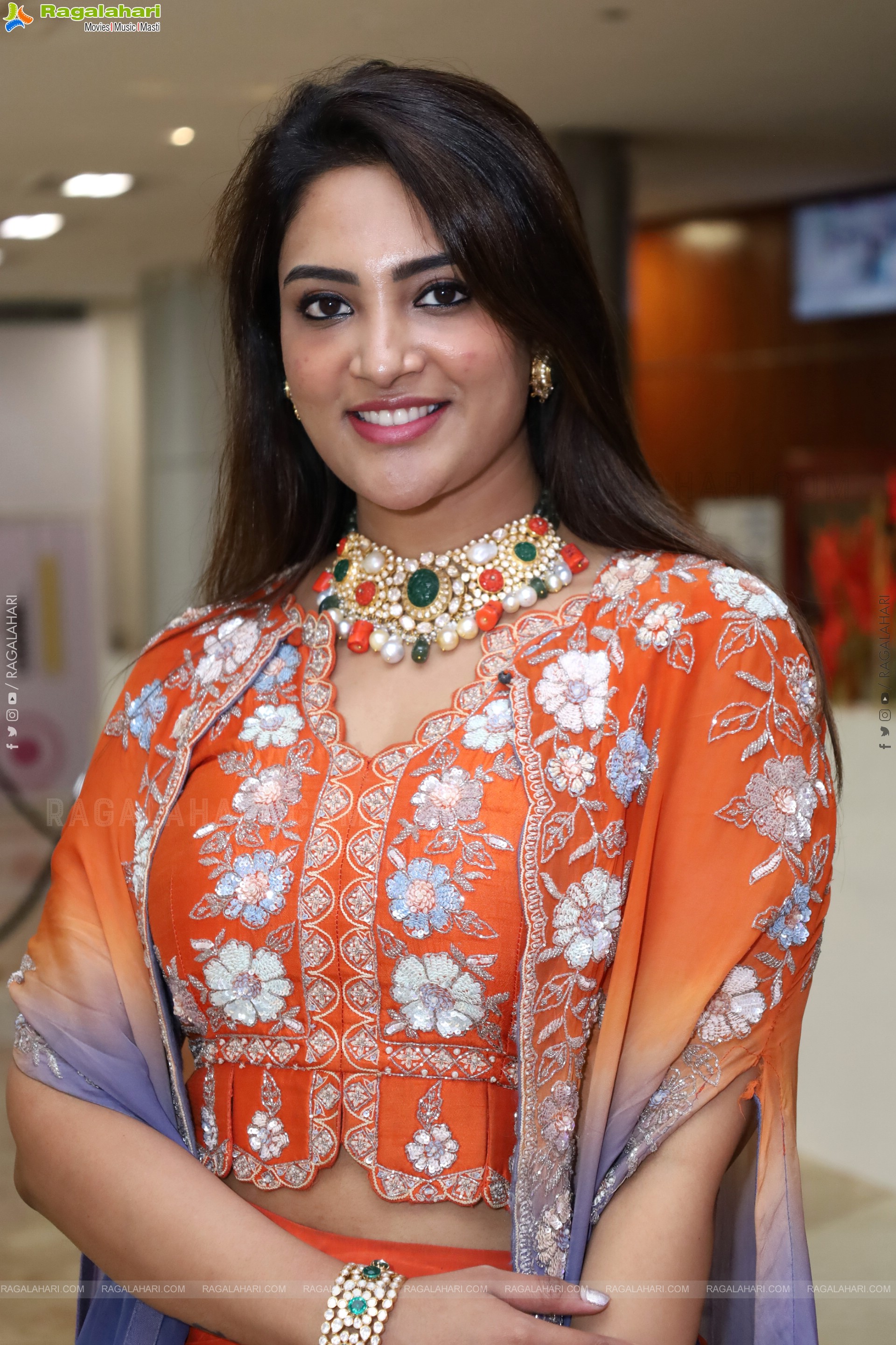 Nirupama stills in Orange Colour Designer Dress, HD Gallery