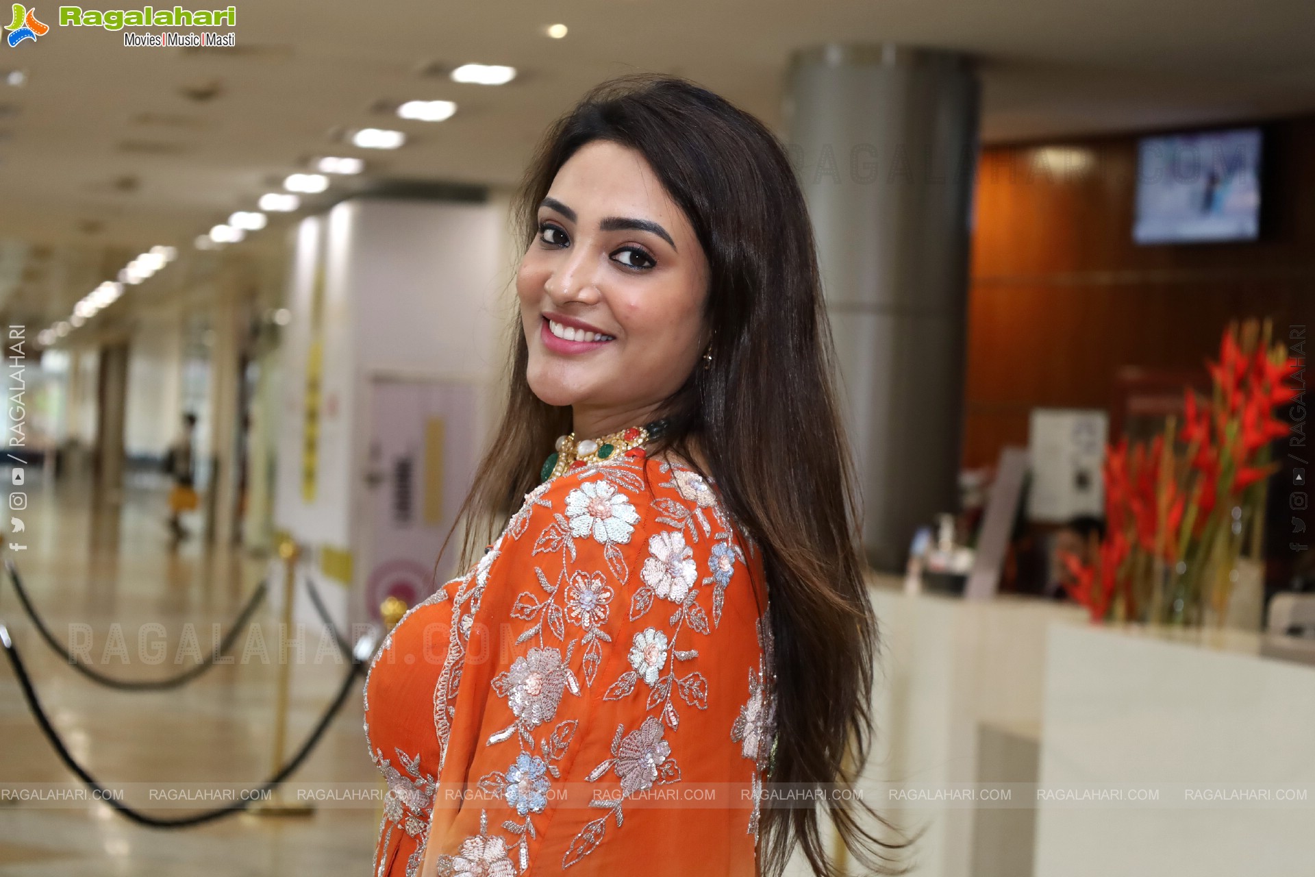Nirupama stills in Orange Colour Designer Dress, HD Gallery