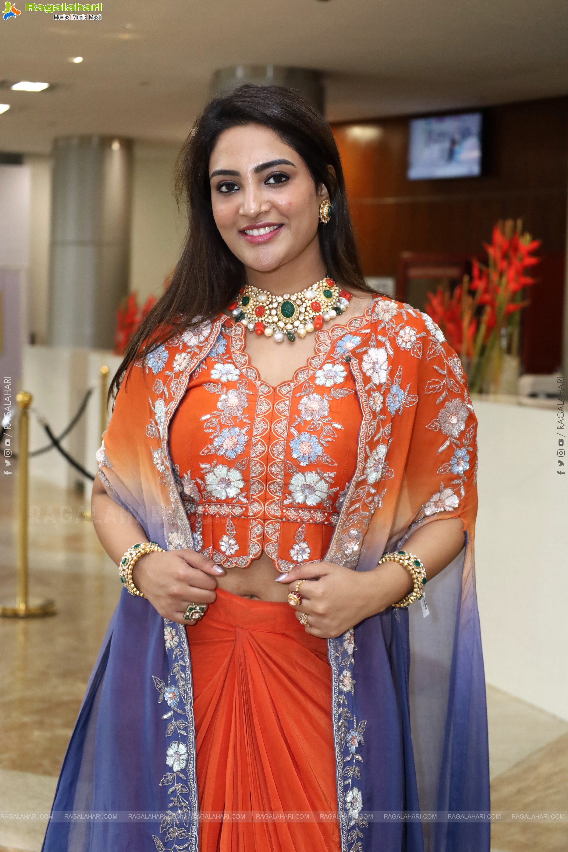 Nirupama stills in Orange Colour Designer Dress, HD Gallery
