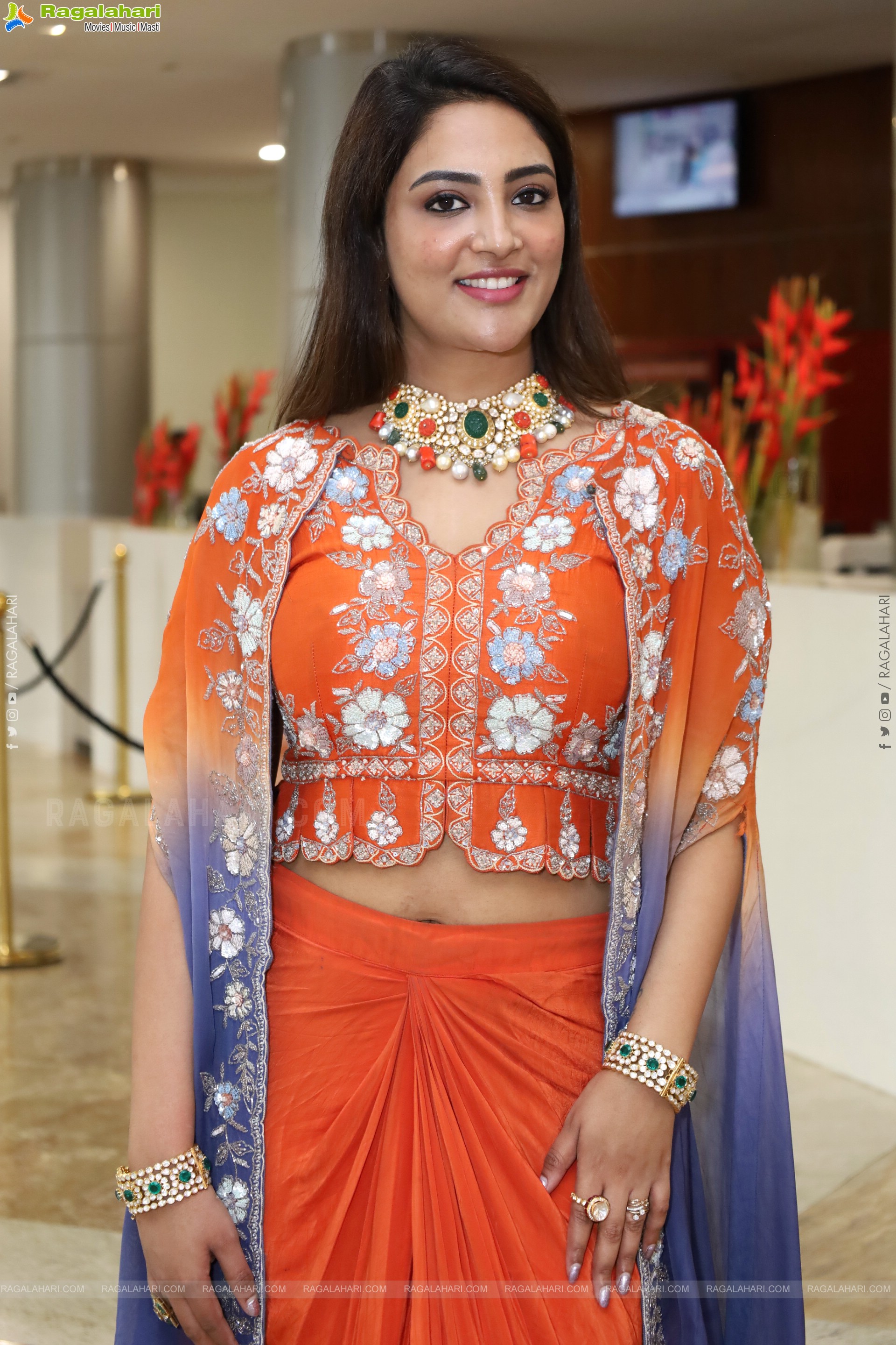 Nirupama stills in Orange Colour Designer Dress, HD Gallery