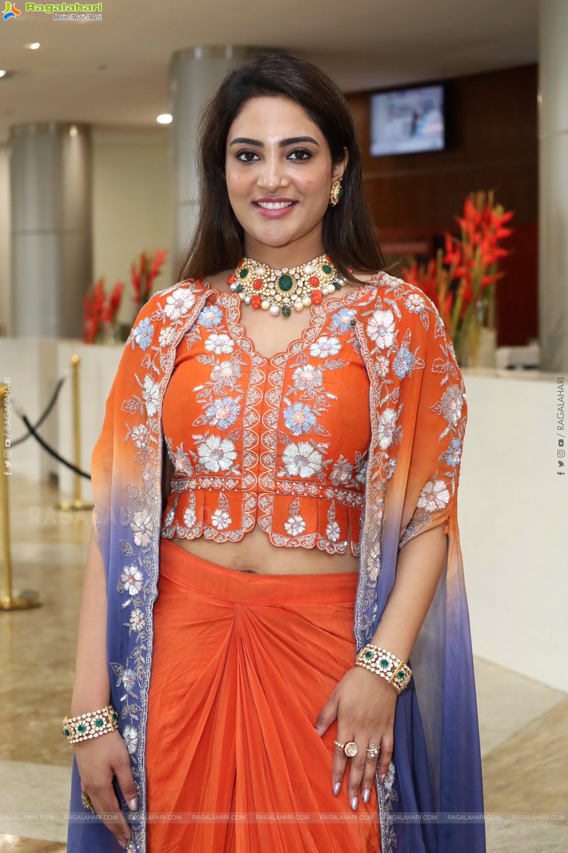 Nirupama stills in Orange Colour Designer Dress, HD Gallery