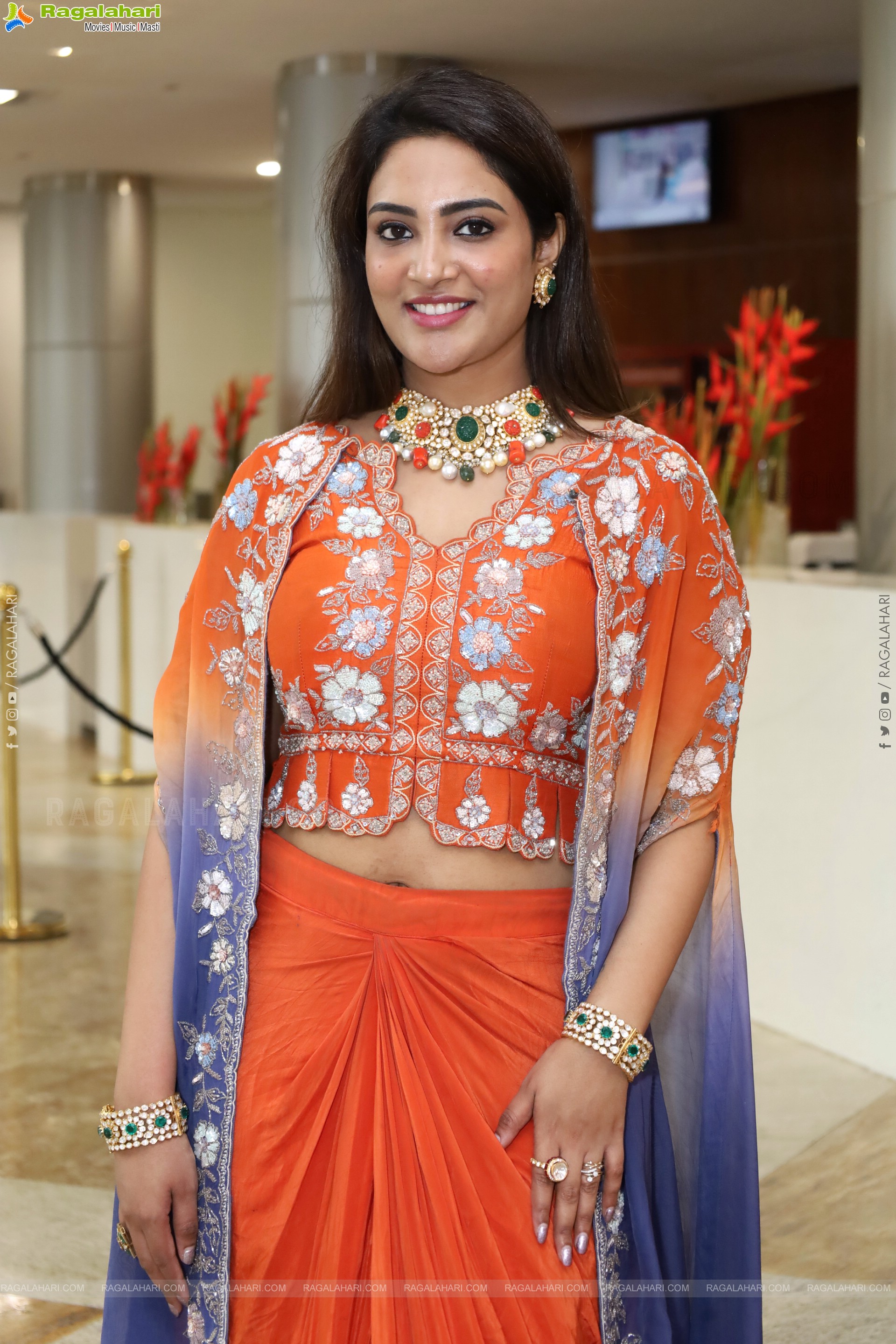 Nirupama stills in Orange Colour Designer Dress, HD Gallery