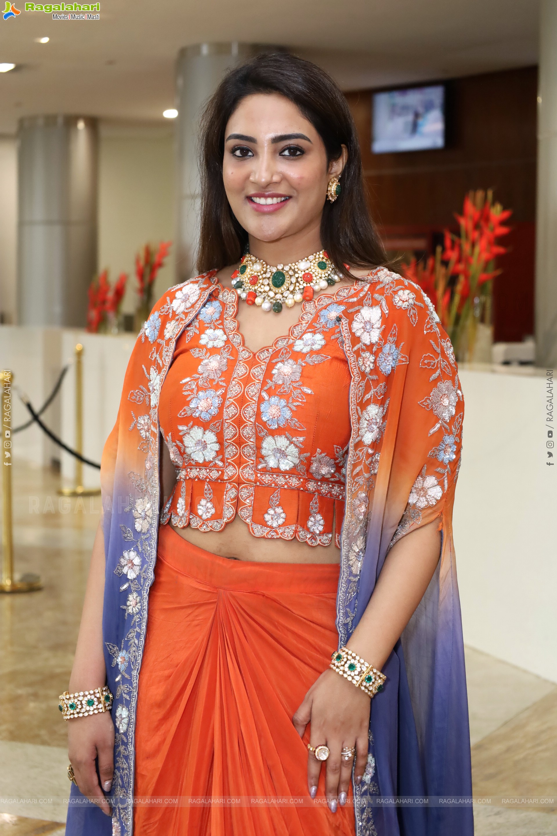 Nirupama stills in Orange Colour Designer Dress, HD Gallery