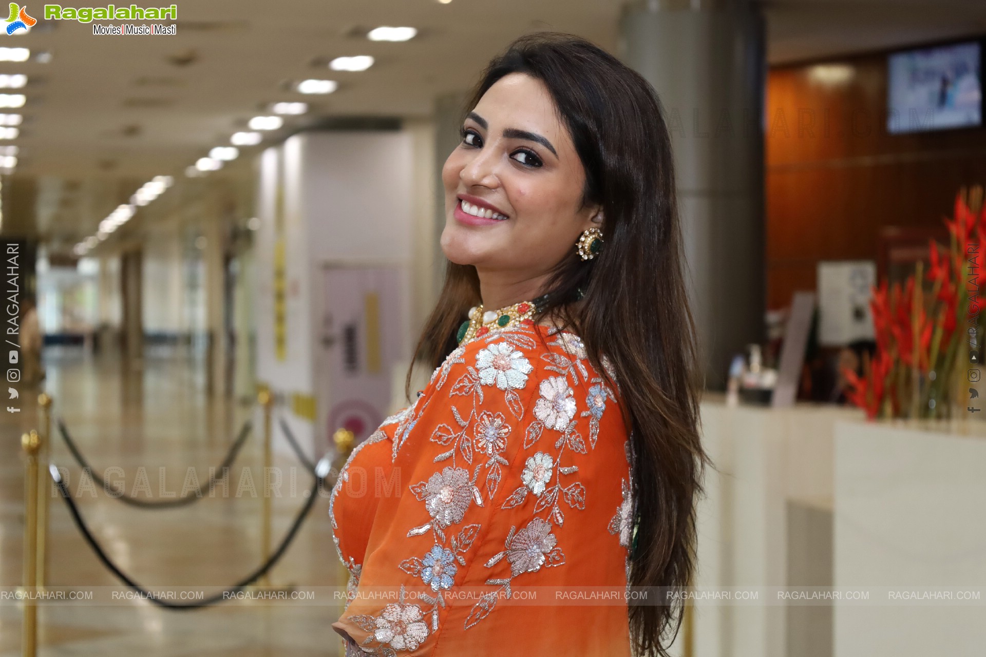 Nirupama stills in Orange Colour Designer Dress, HD Gallery