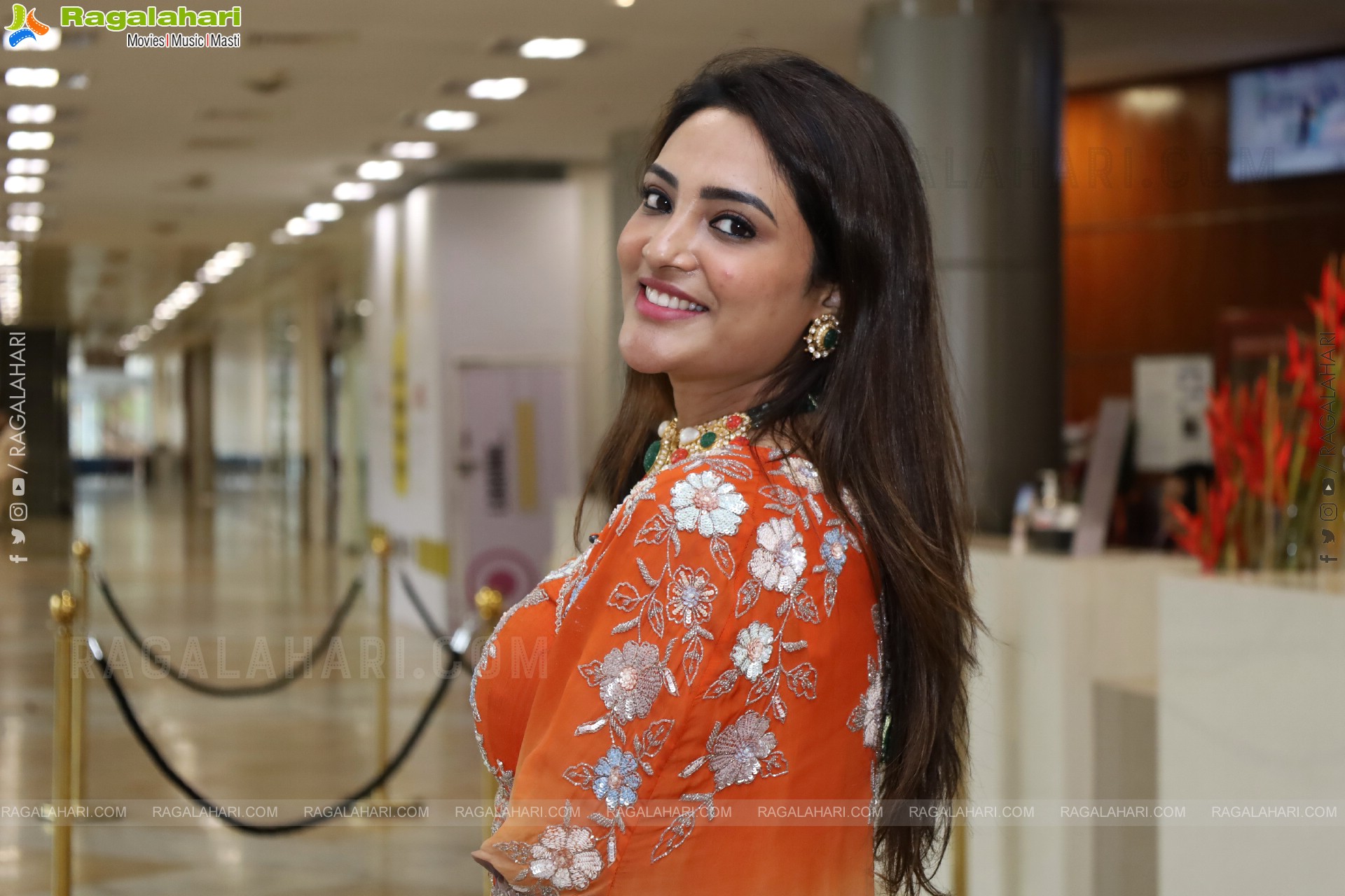 Nirupama stills in Orange Colour Designer Dress, HD Gallery