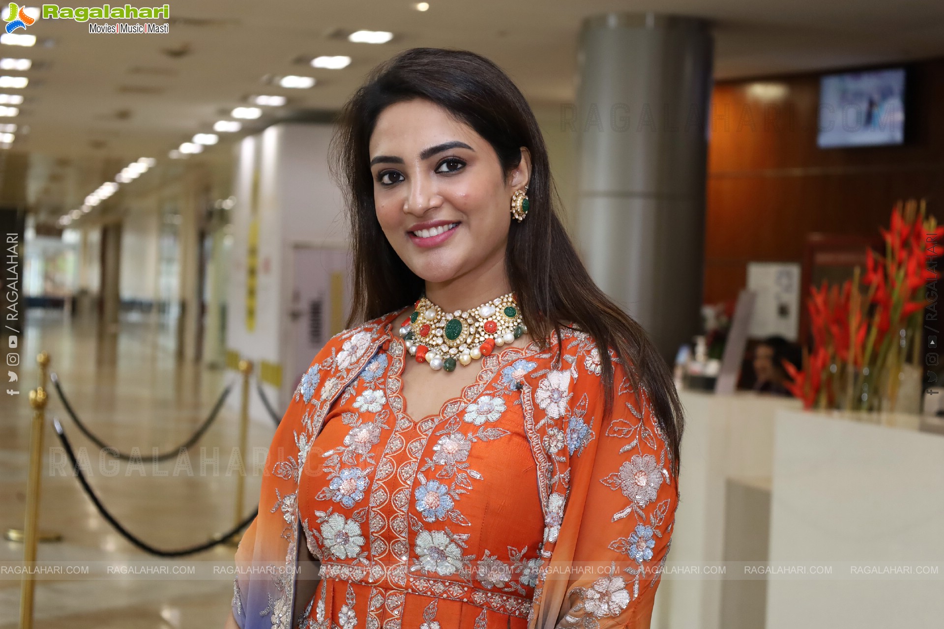 Nirupama stills in Orange Colour Designer Dress, HD Gallery